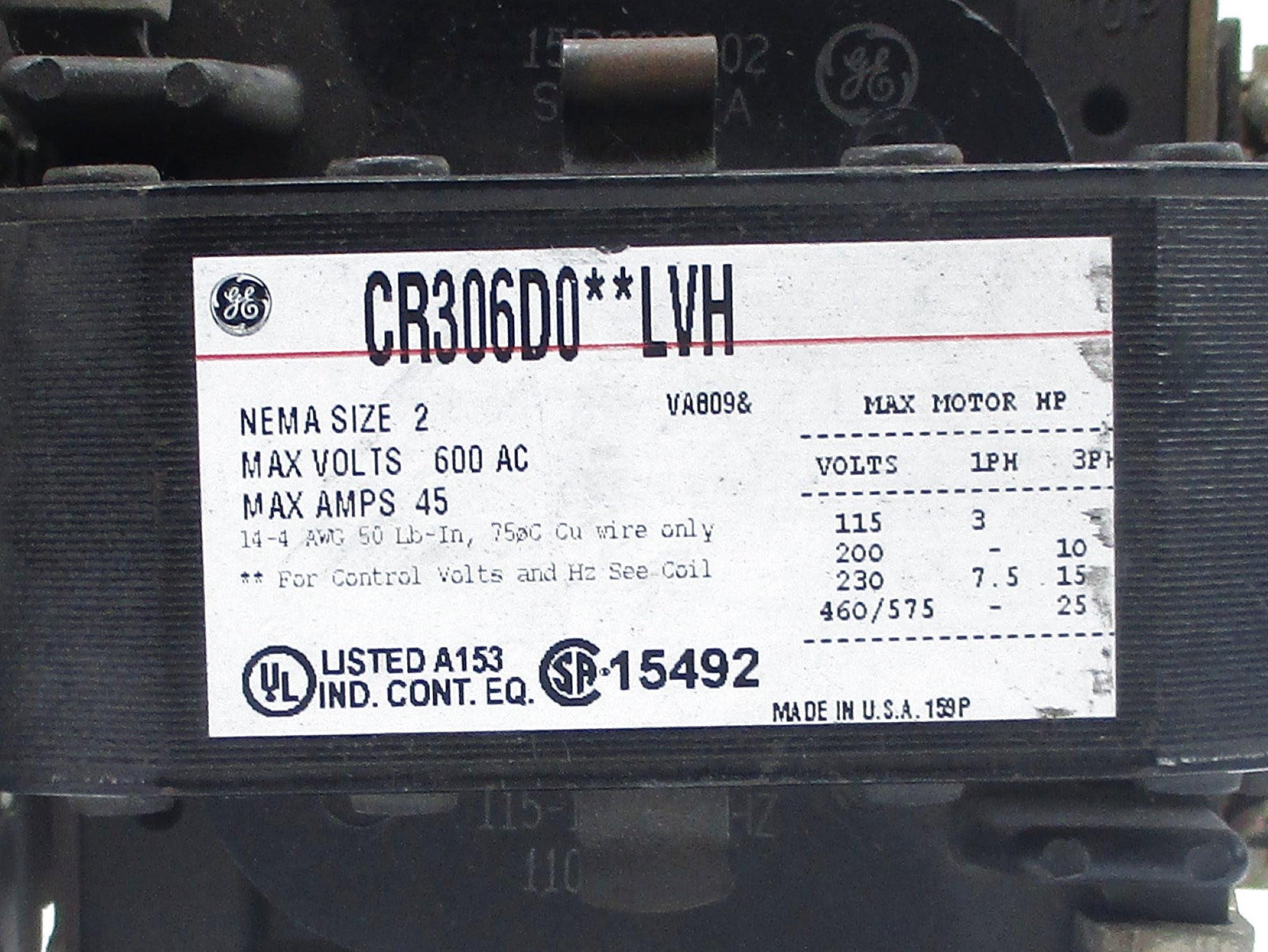 GENERAL ELECTRIC CR306D0**LVH NSNP