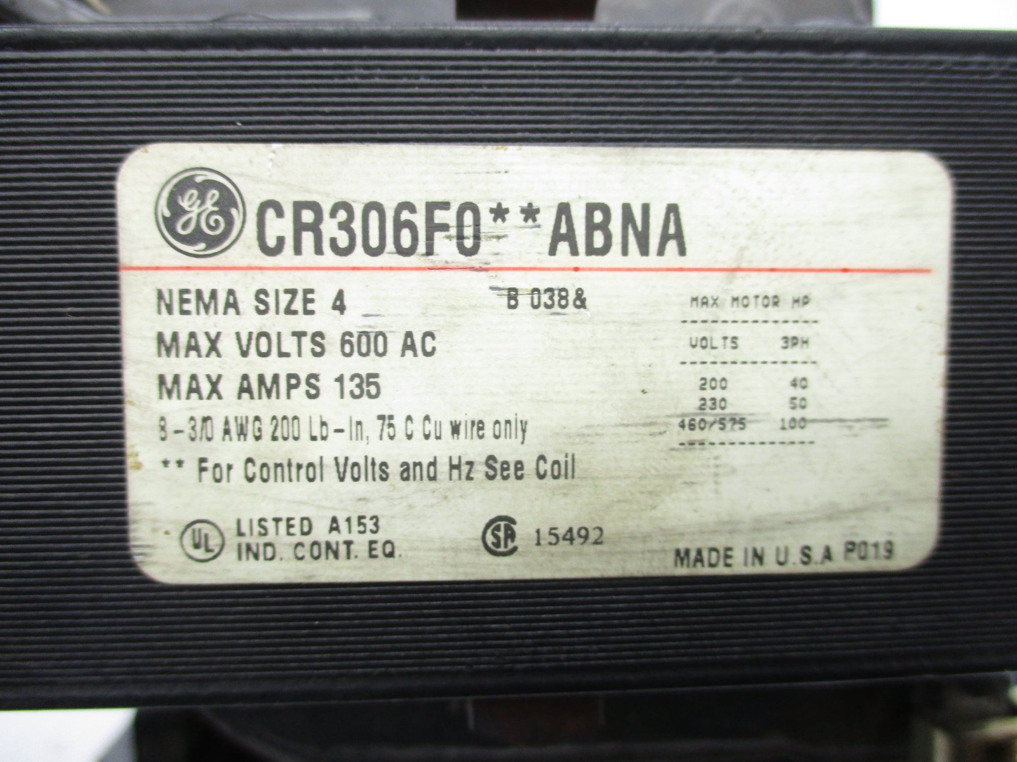 GENERAL ELECTRIC CR306F0*ABNA NSNP