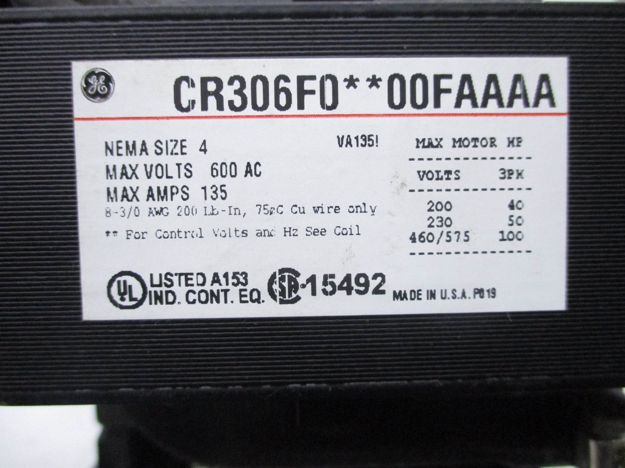 GENERAL ELECTRIC CR306F0**00FAAAA NSNP