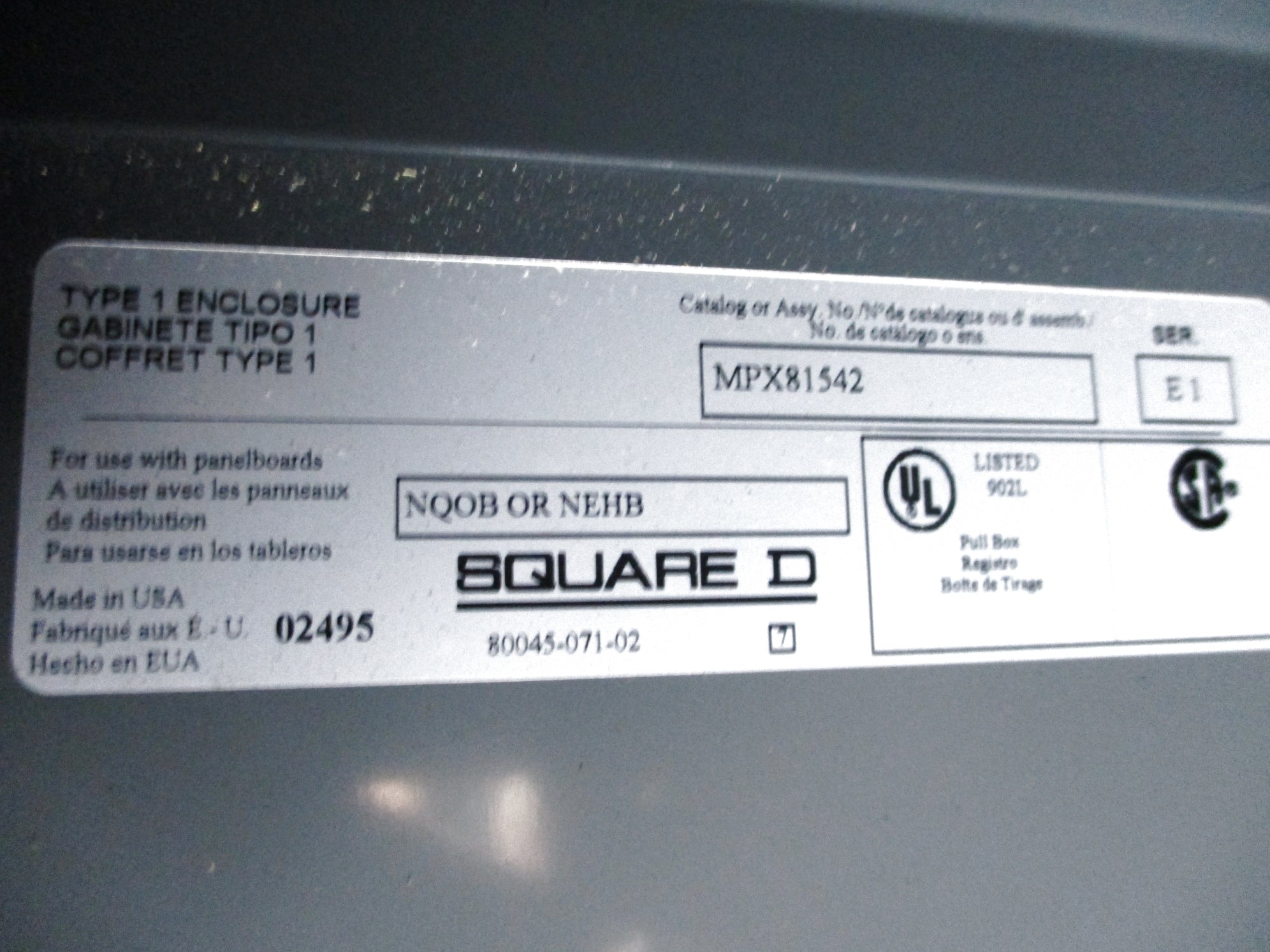 SQUARE D MPX81542 SER. E1 NSNP