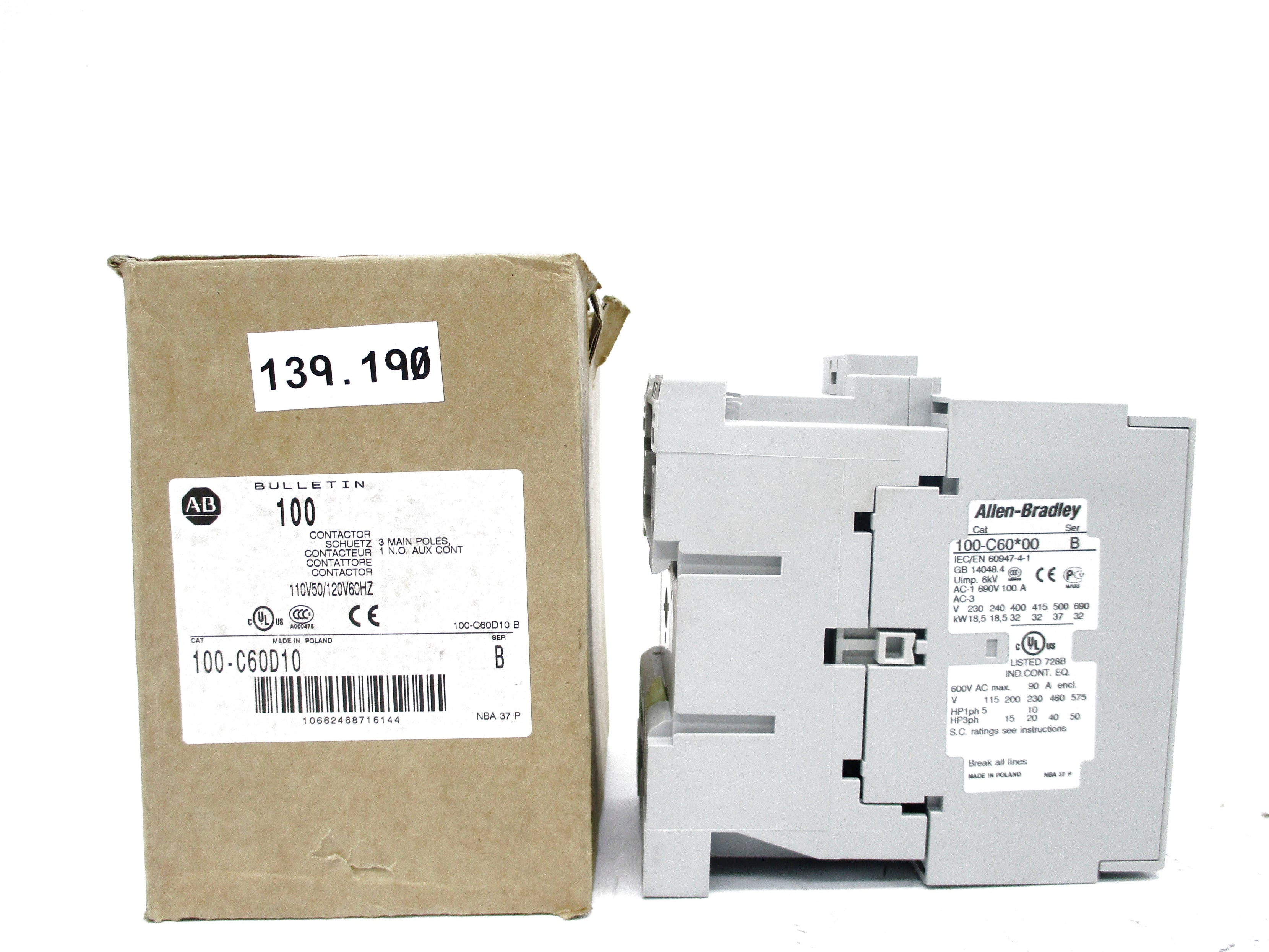 ALLEN BRADLEY 100-C60D10 SER. B 110/120V (BR/WH) NSMP