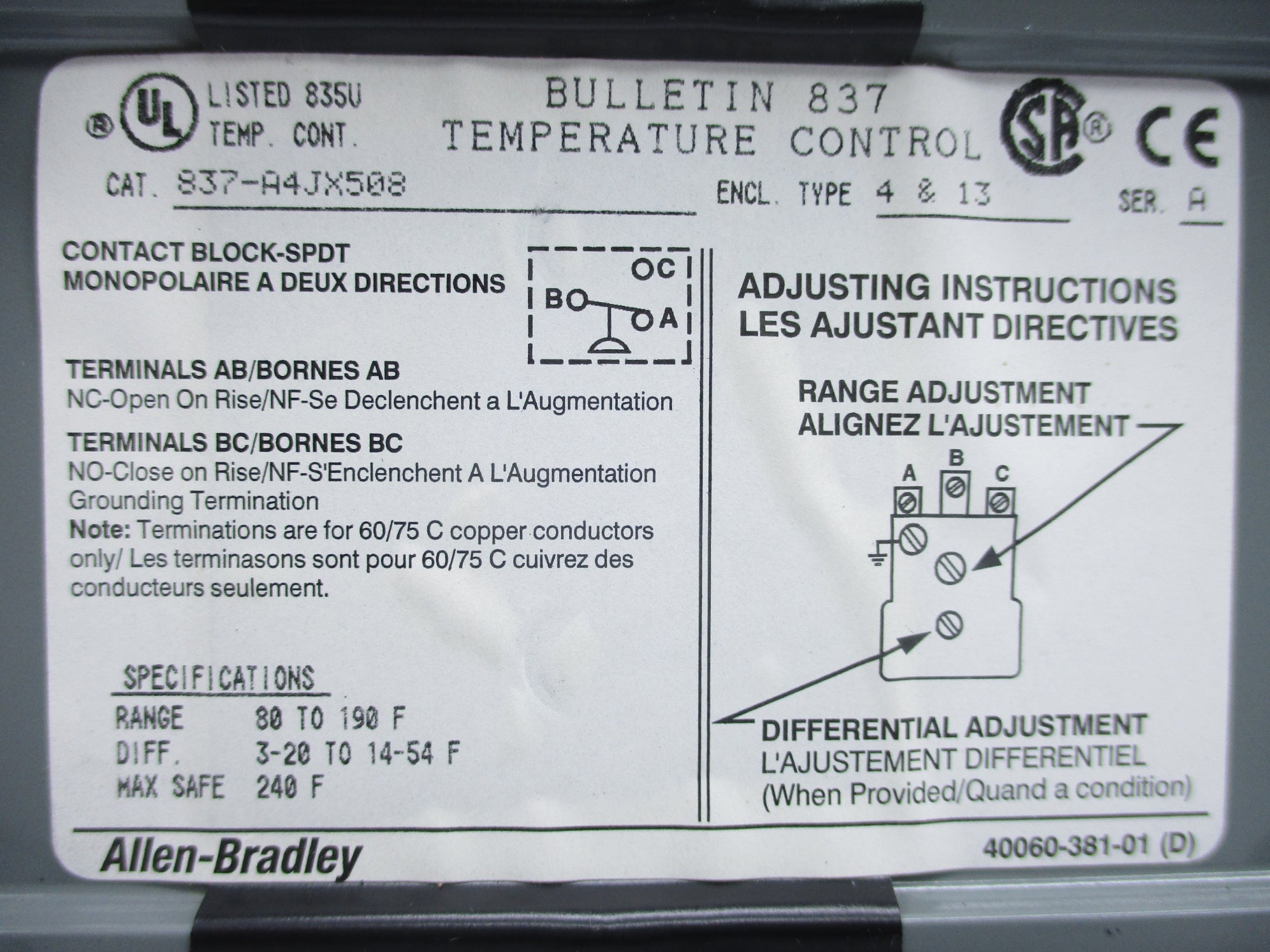 INDUSTRIAL SPARE PART 837-A4JX508 SER. A NSNP