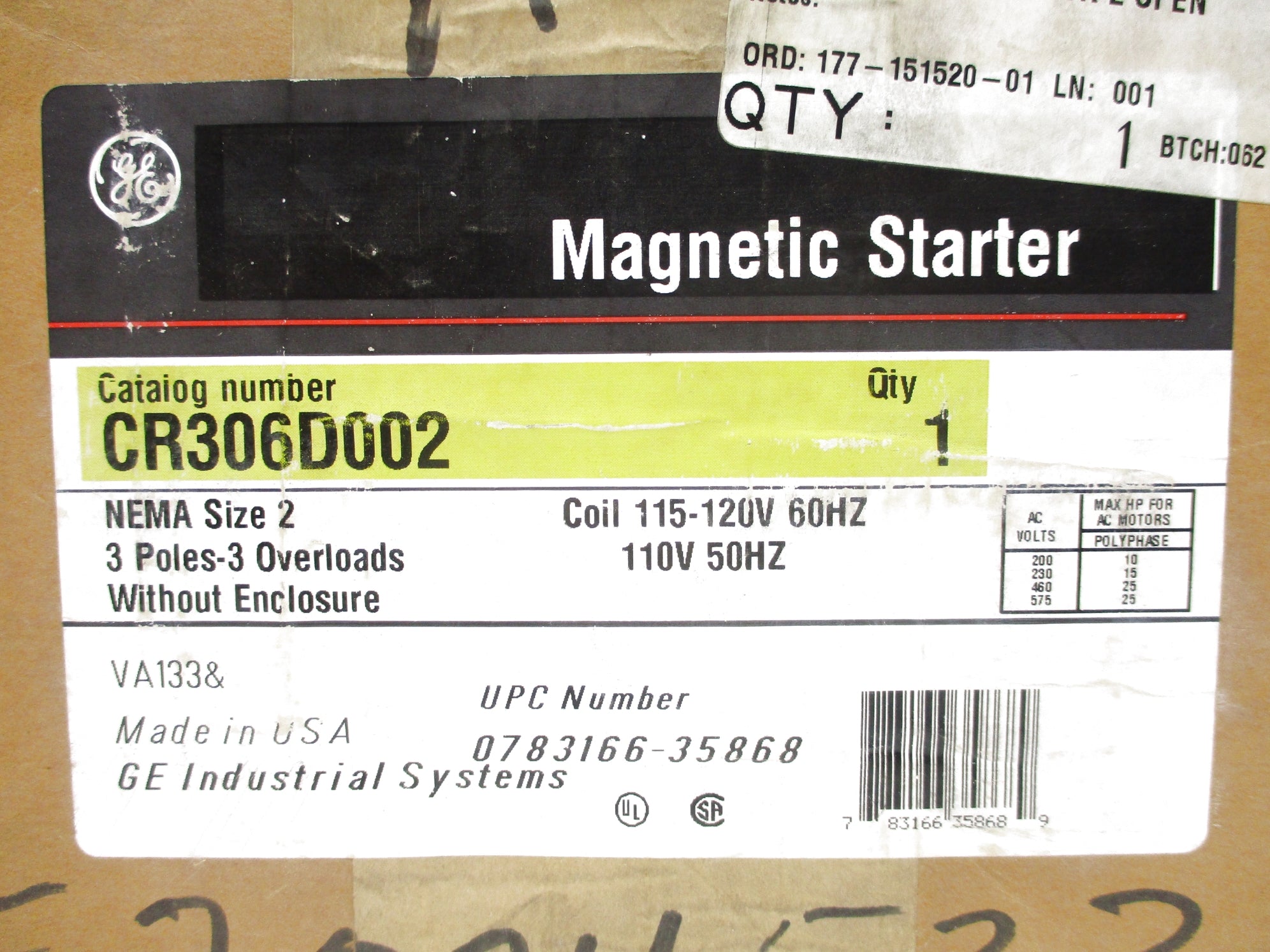 GENERAL ELECTRIC CR306D002 NSFS