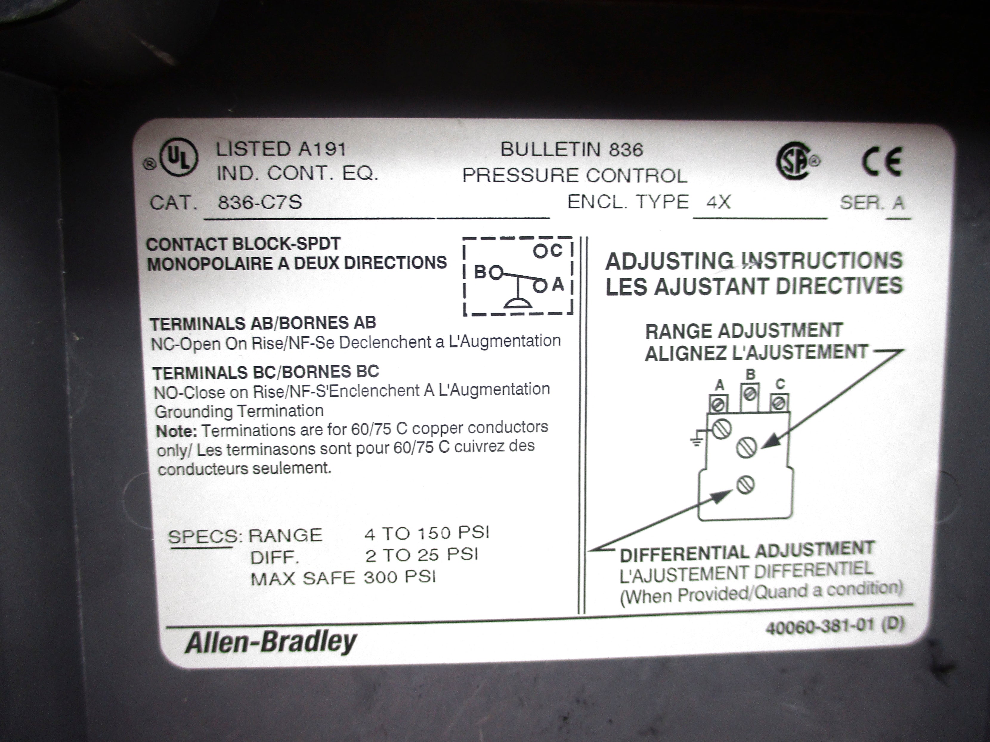ALLEN BRADLEY 836-C7S SER. A NSNP