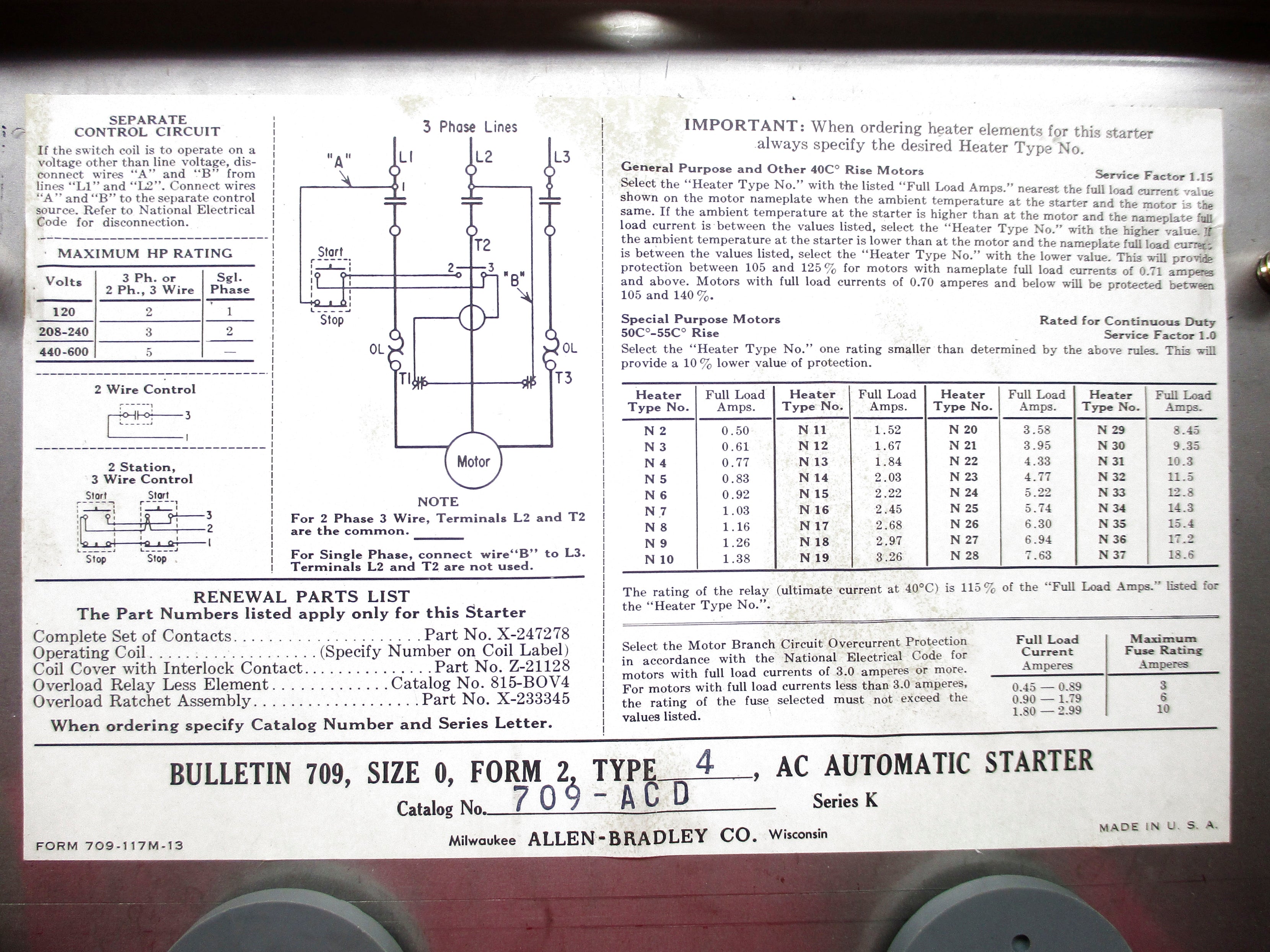INDUSTRIAL SPARE PART 709-ACD SER. K NSNP
