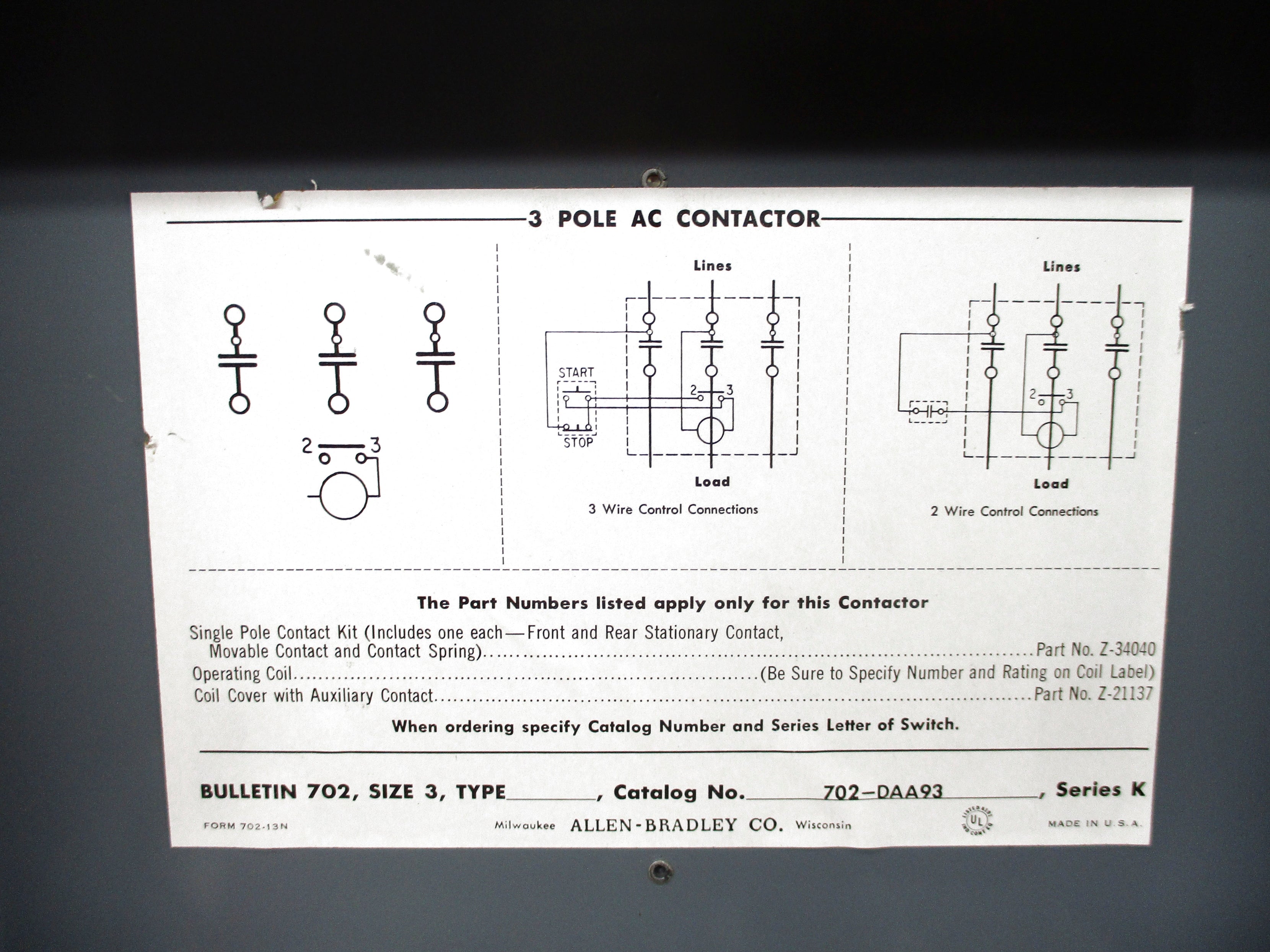 INDUSTRIAL SPARE PART 702-DAA93 SER. K 480V NSNP