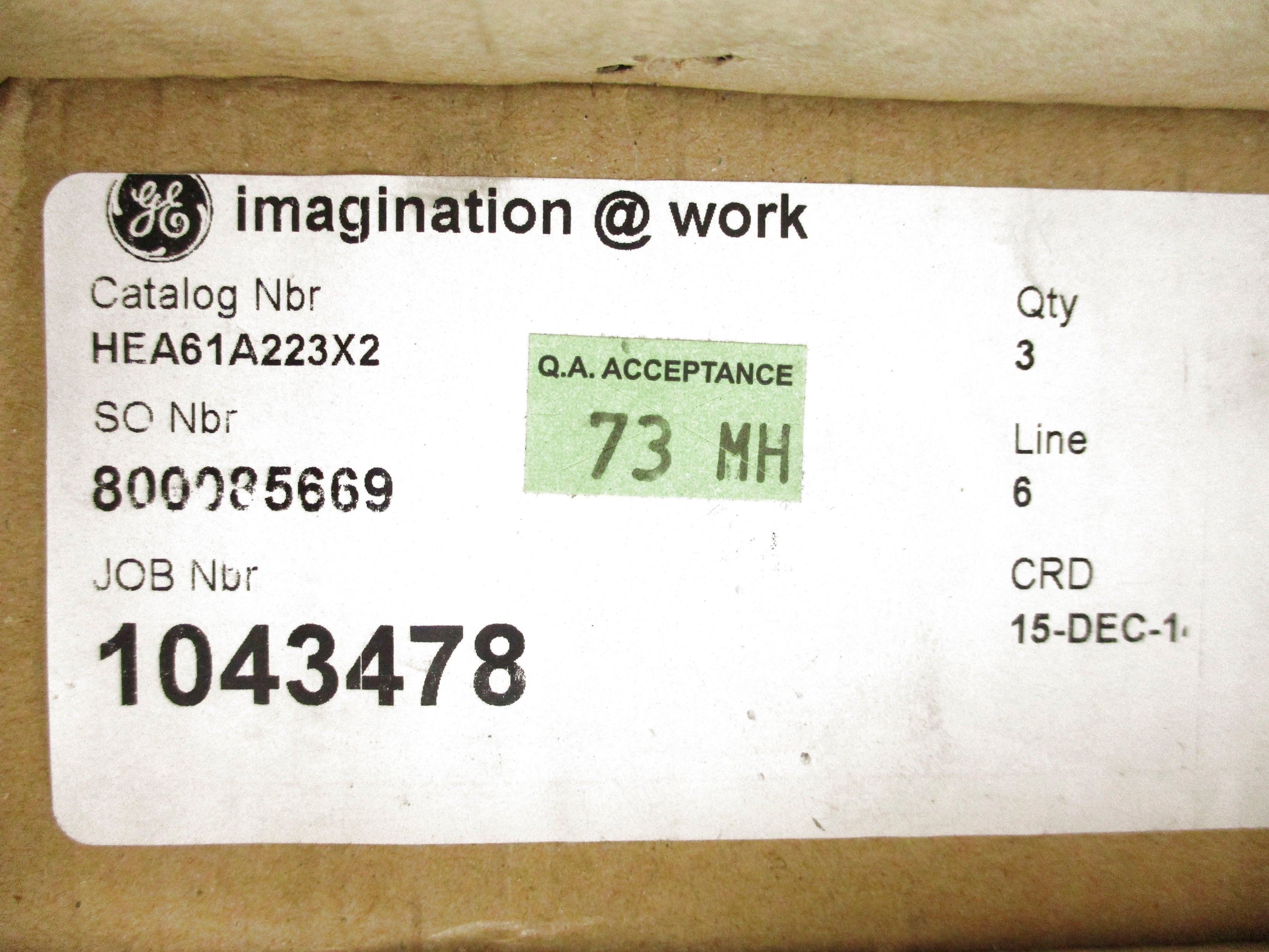 GENERAL ELECTRIC HEA61A223X2 (PKG OF 3) NSFS