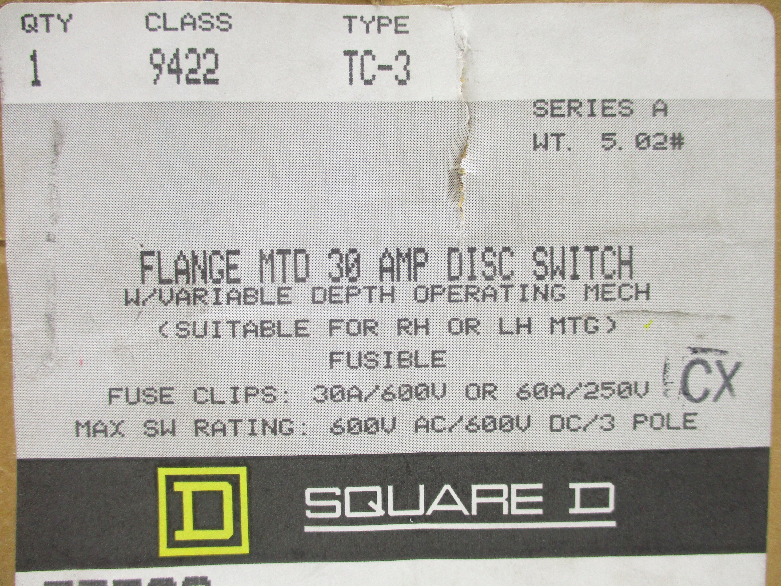 SQUARE D 9422TC3 SER. A NSFS
