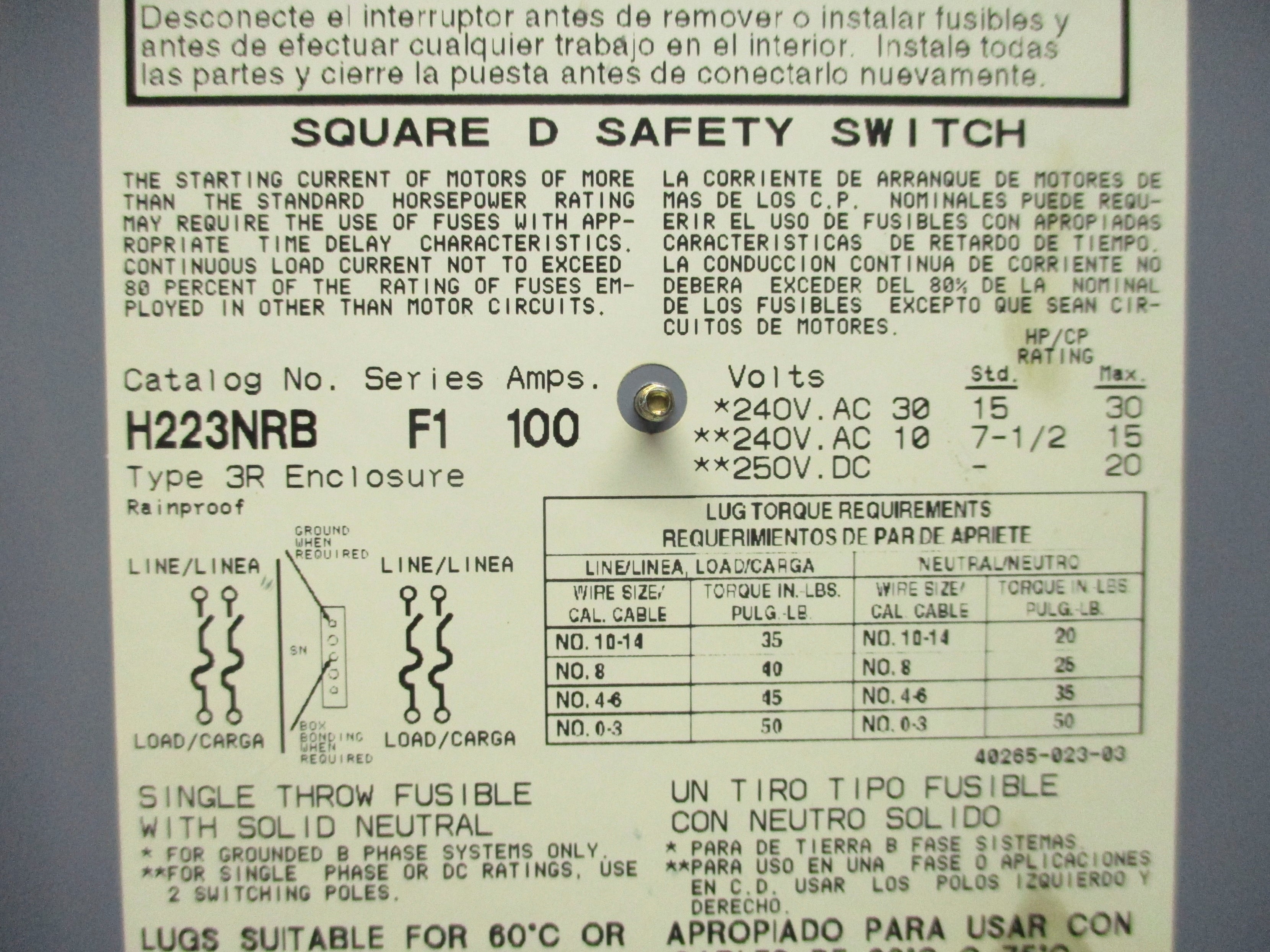 SQUARE D H22NRB SER. F1 NSNP