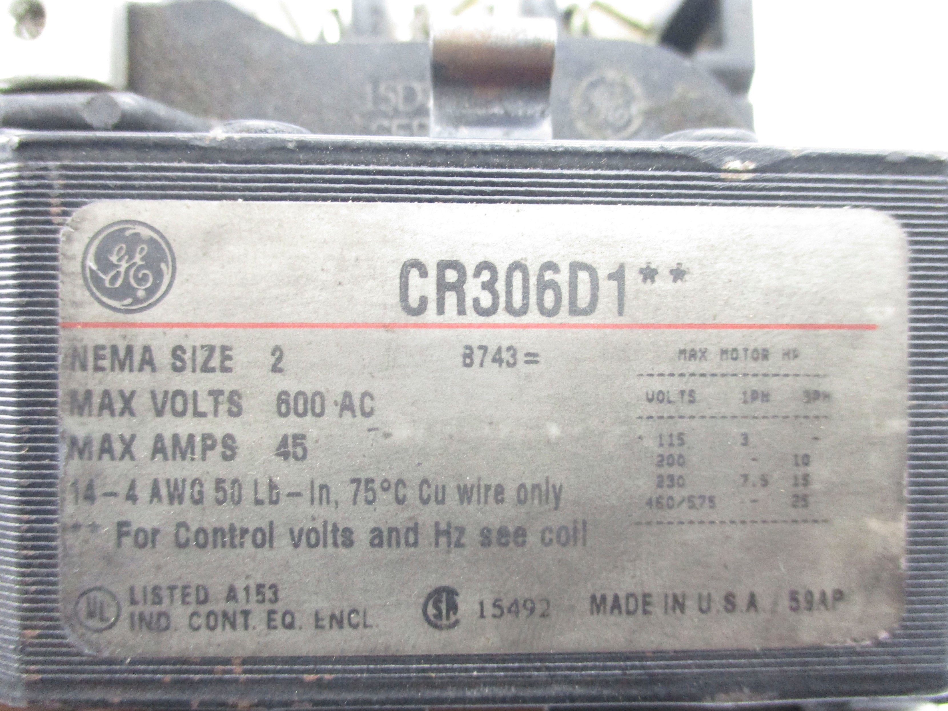 GENERAL ELECTRIC CR306D1** UNMP