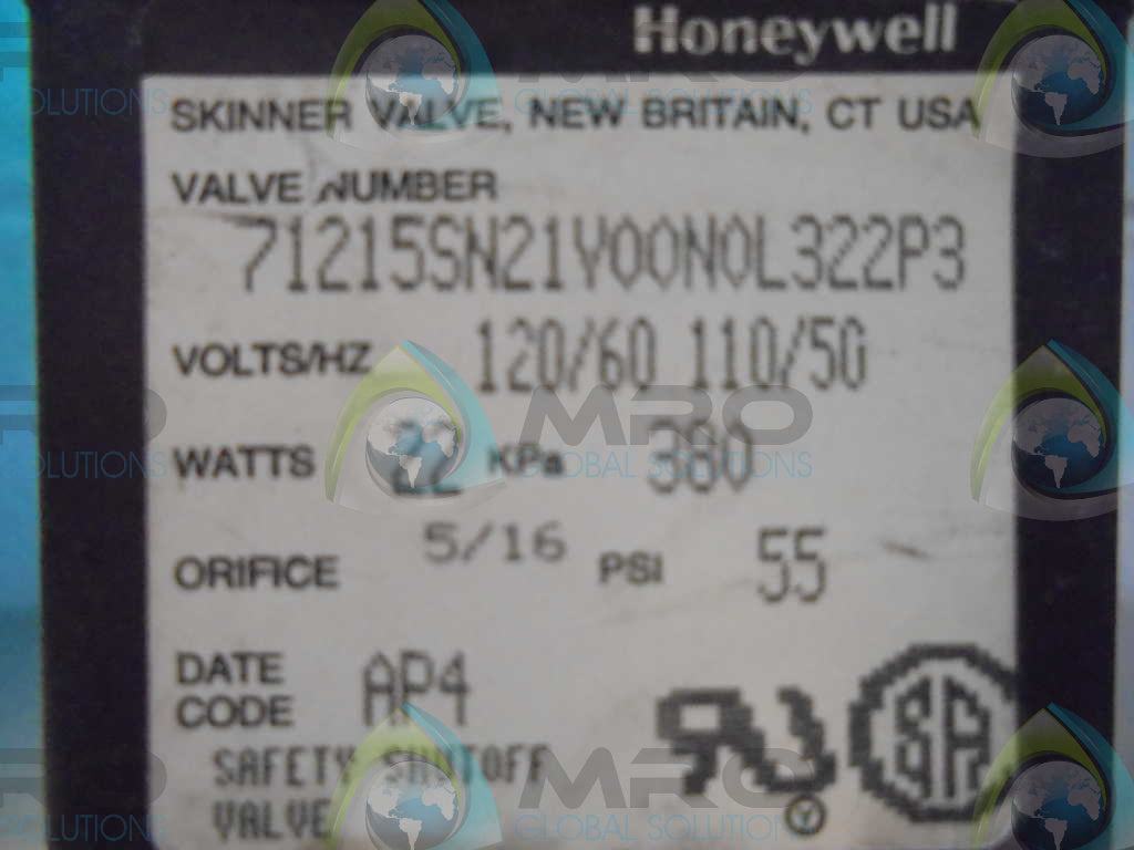 HONEYWELL 71215SN21V00N0L322P3 SKINNER VALVE *NEW NO BOX*