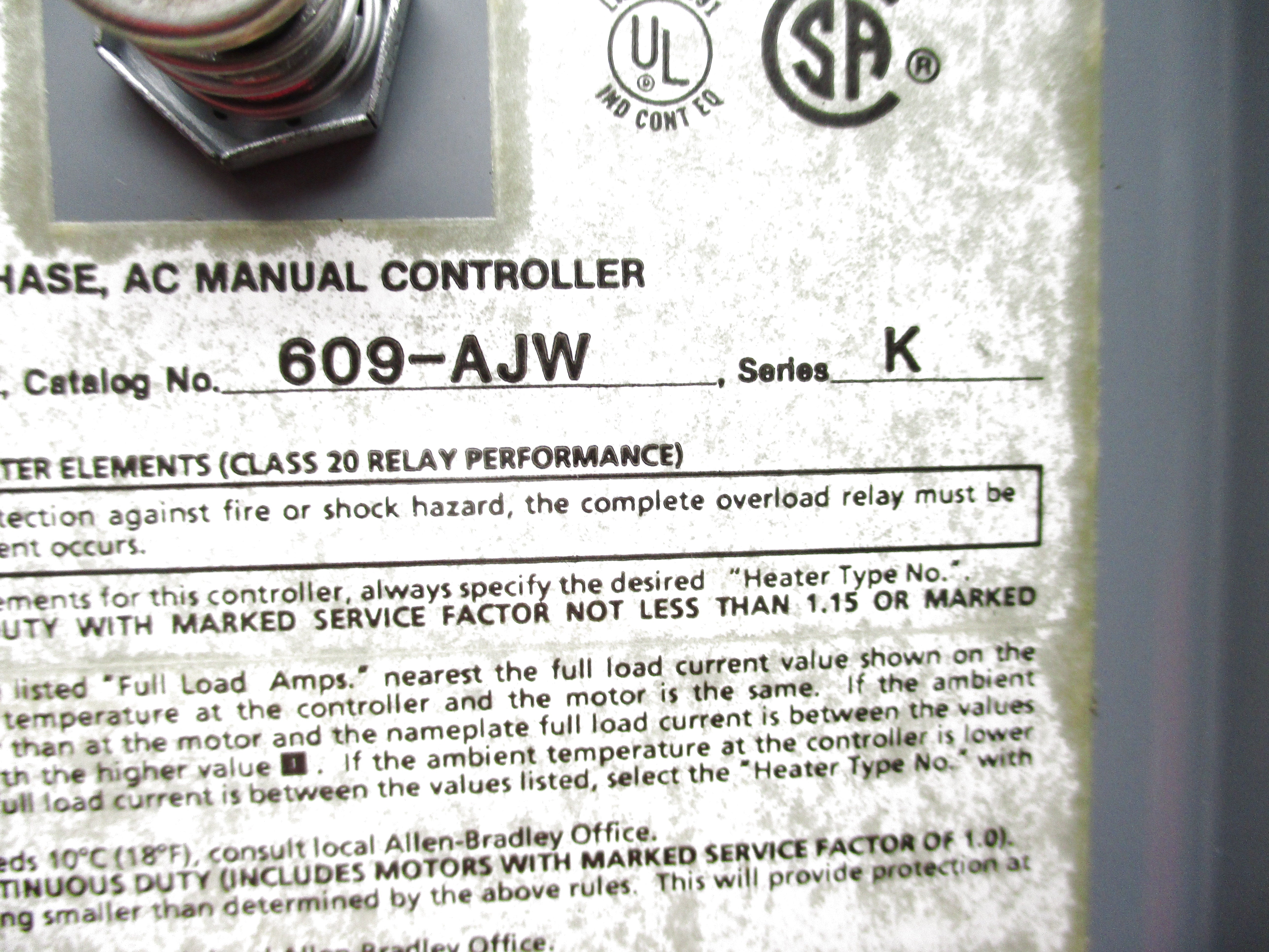 ALLEN BRADLEY 609-AJW SER. K NSNP