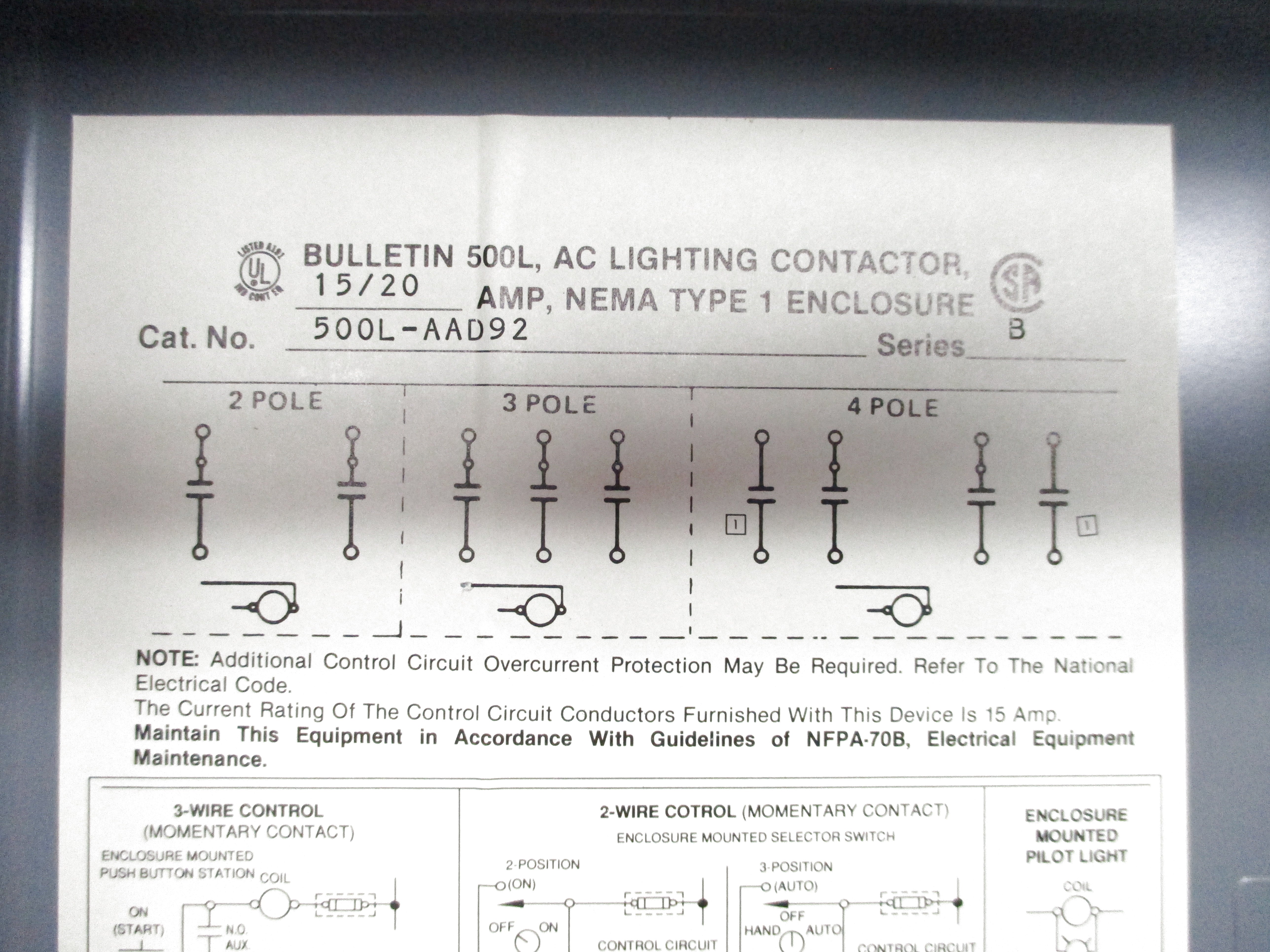 INDUSTRIAL SPARE PART 500L-AAD92 SER. B 120V NSNP