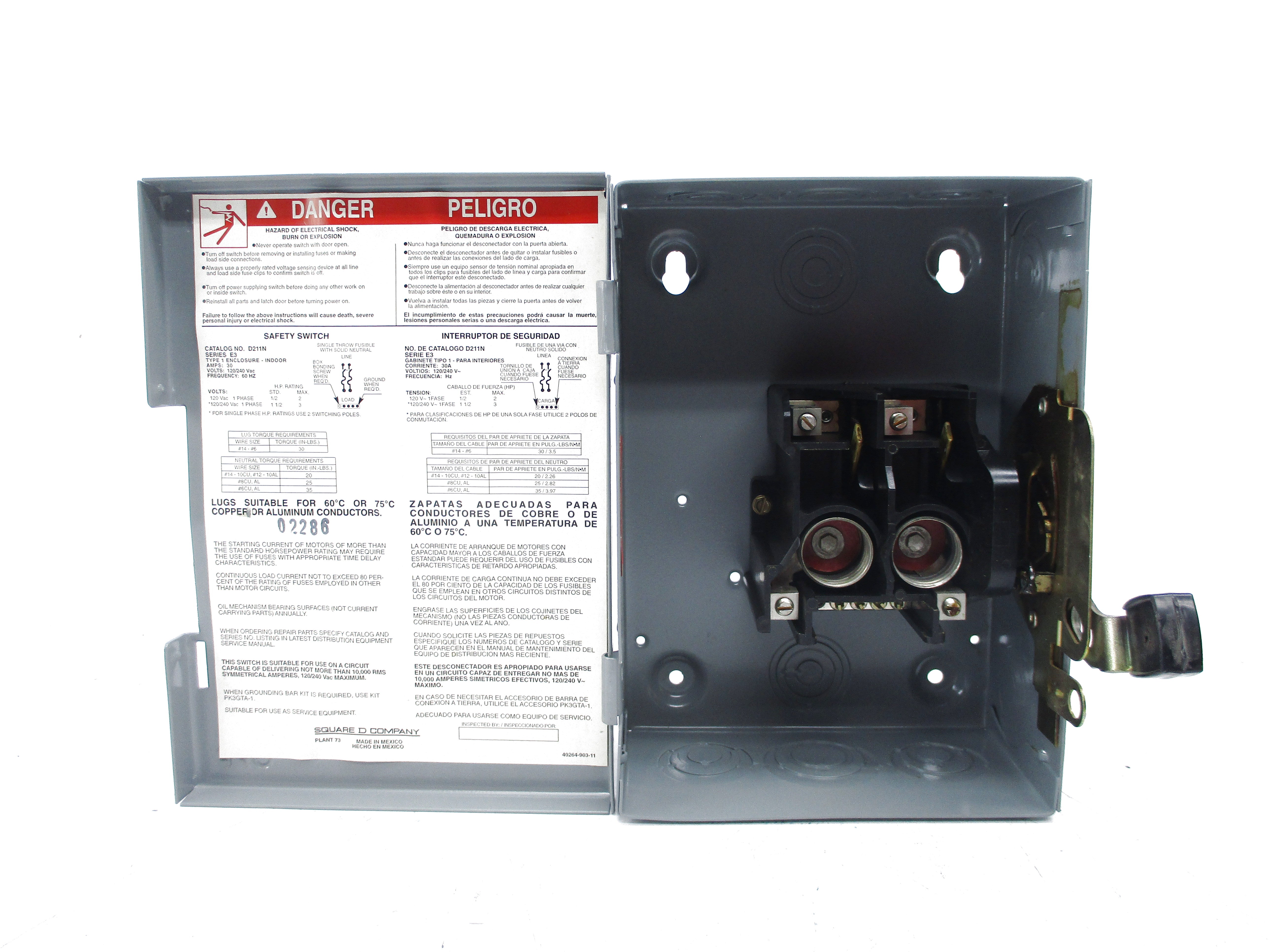 SQUARE D D211N SER. E3 120/240VAC 30A NSNP
