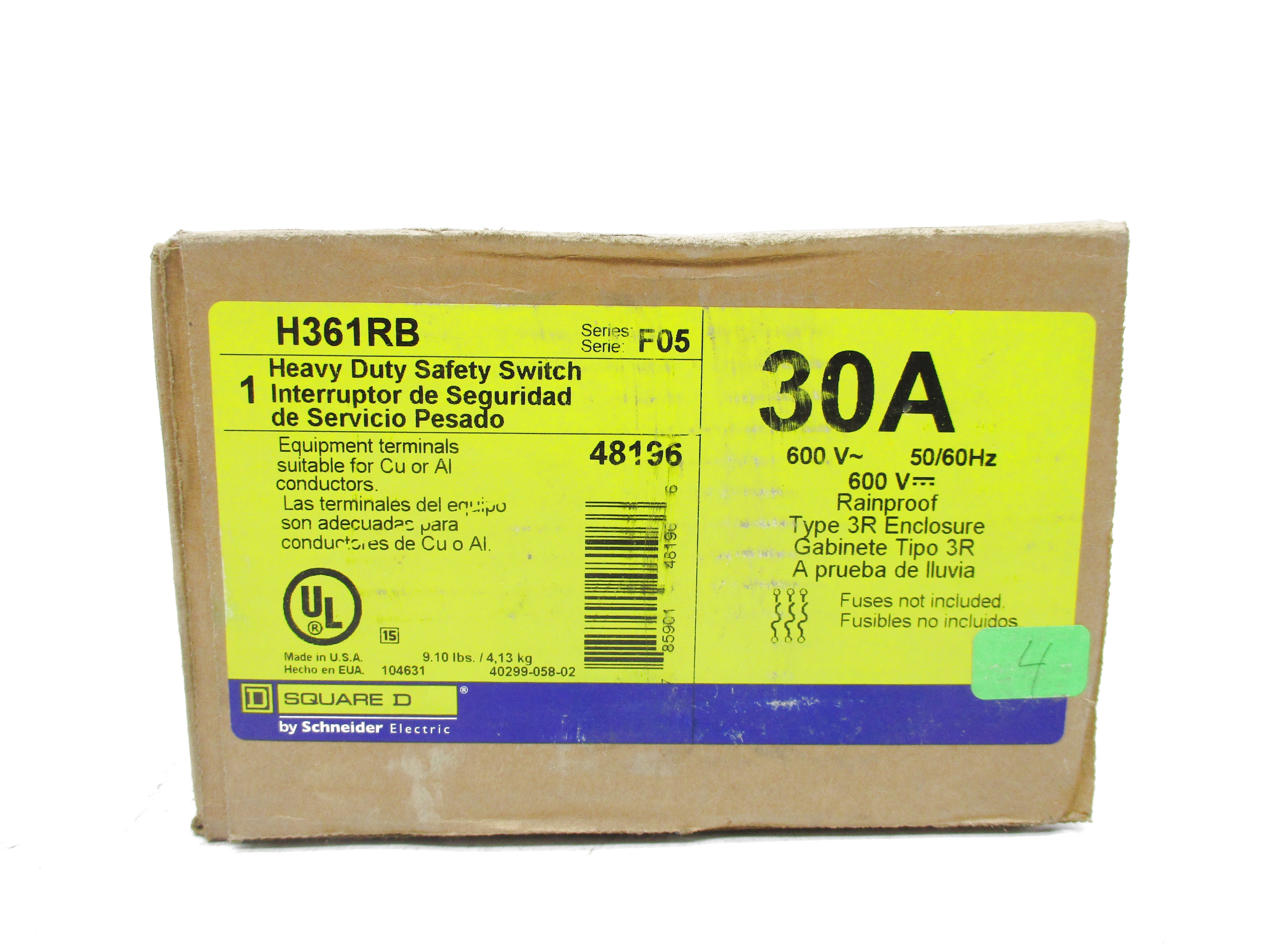 SQUARE D H361RB SER. F05 600V 30A NSFS