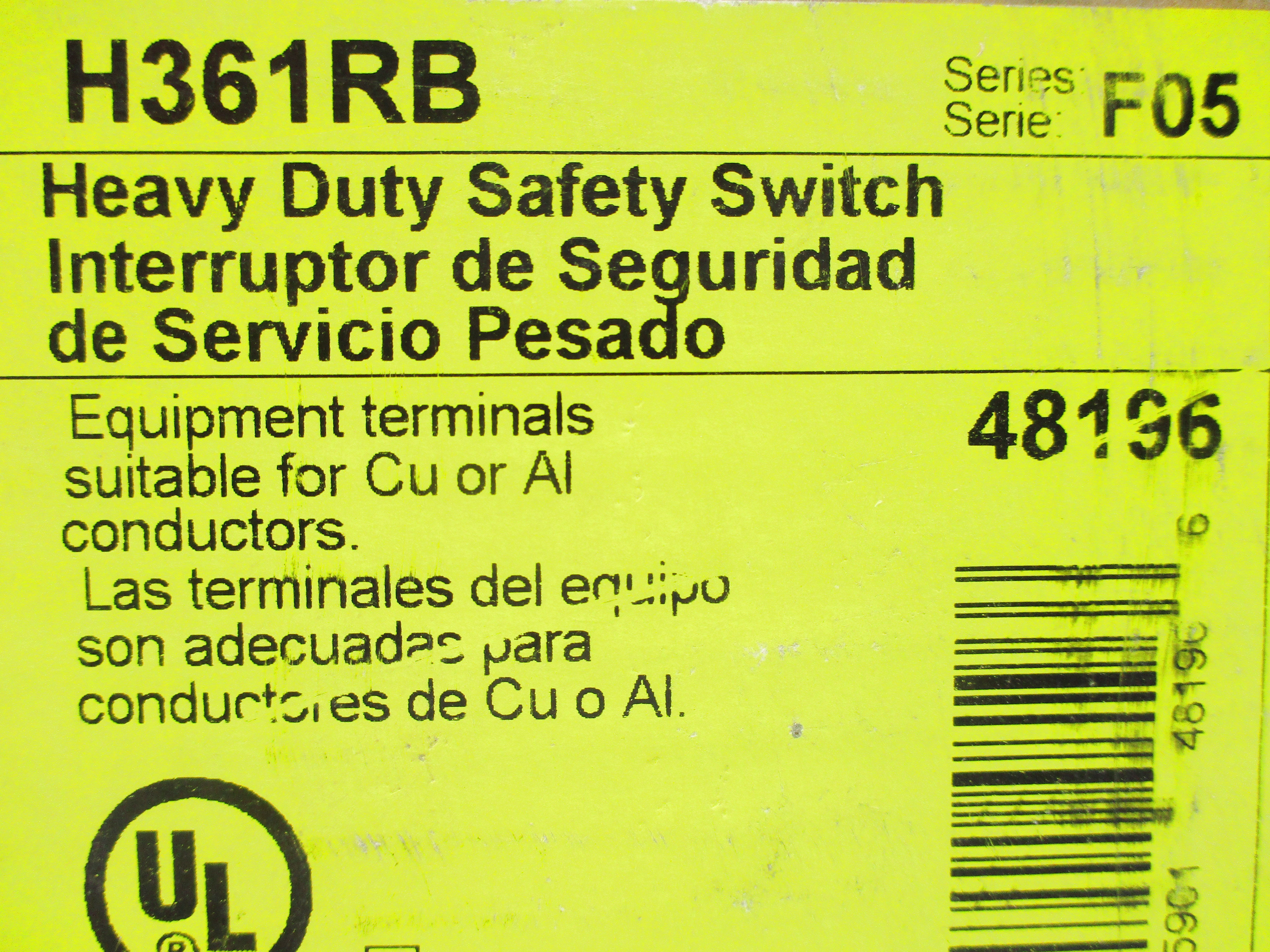 SQUARE D H361RB SER. F05 600V 30A NSFS