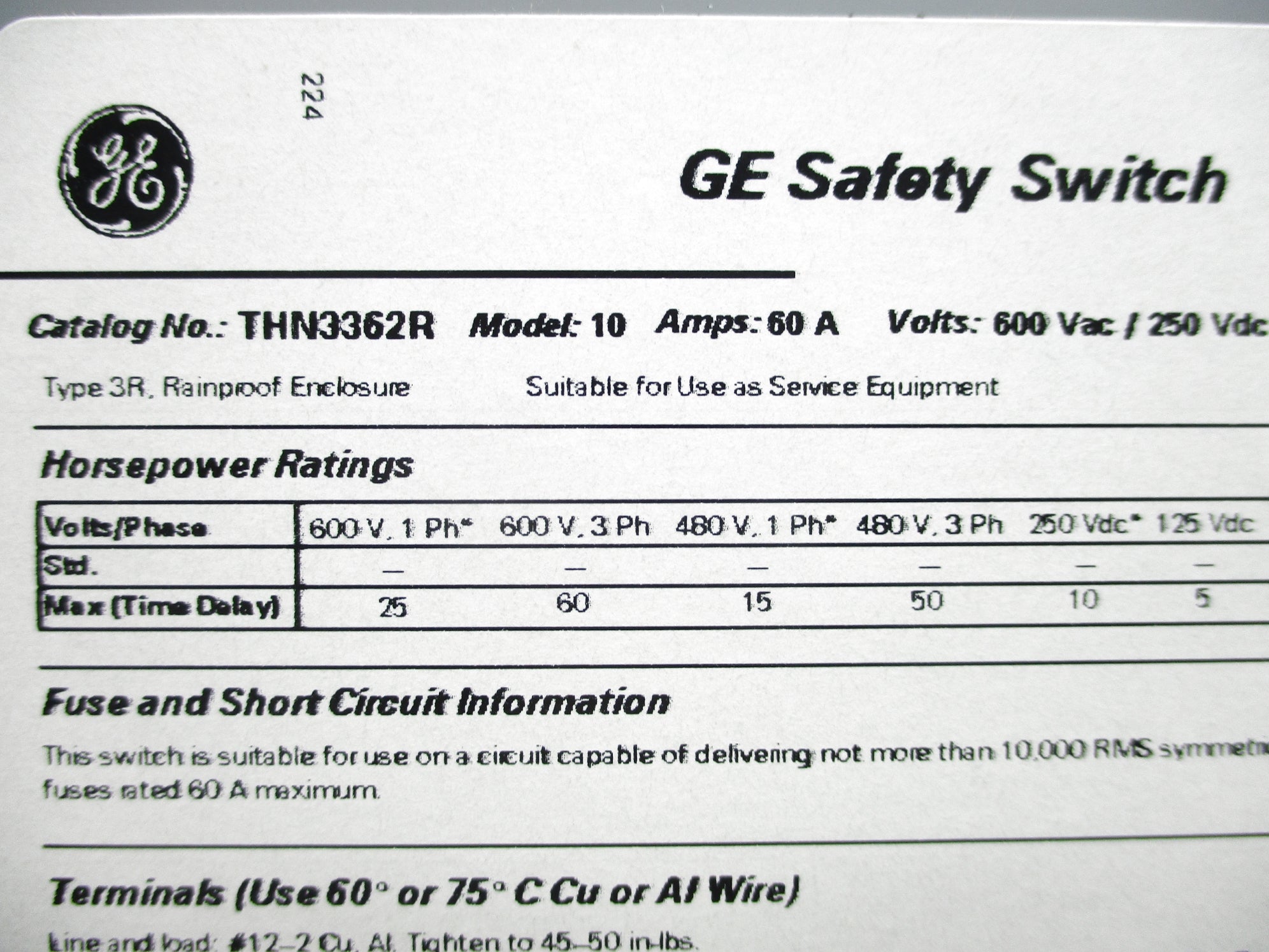 GENERAL ELECTRIC THN3362R NSNP