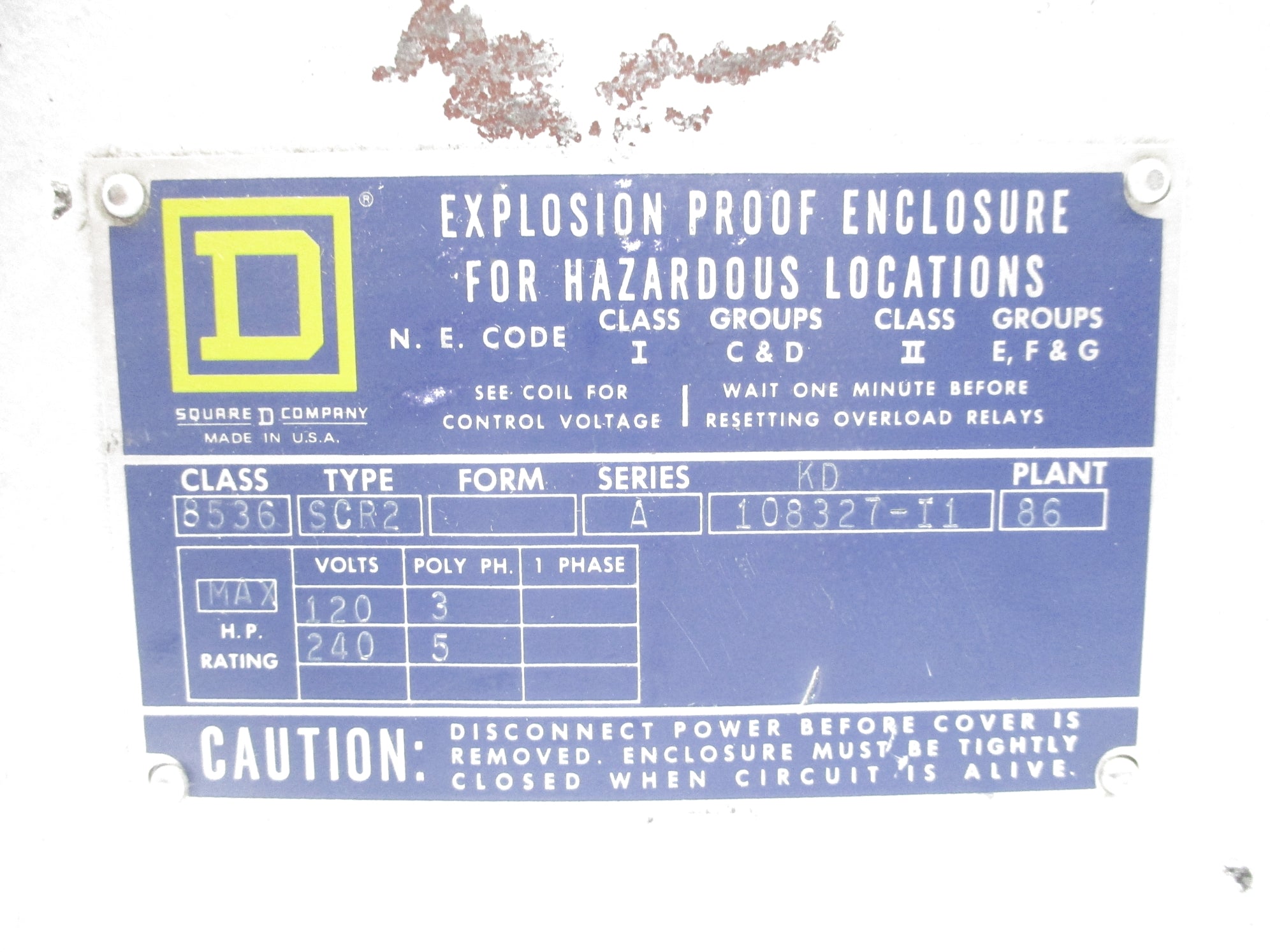 SQUARE D 8536SCR2 SER. A UNMP