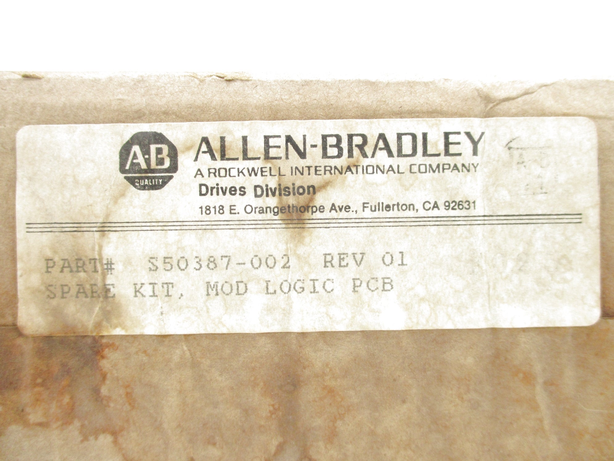 INDUSTRIAL SPARE PART S50387-002 REV. 01 (BR/WH) NSFS