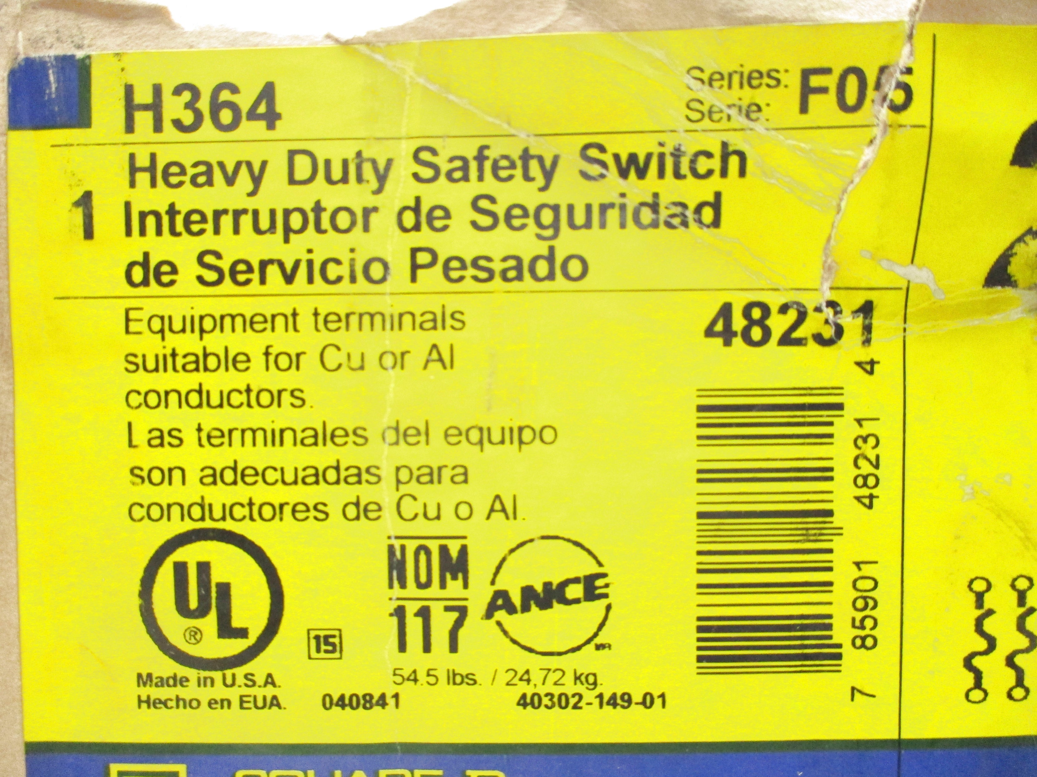 SQUARE D H364 SER. F05 NSFS