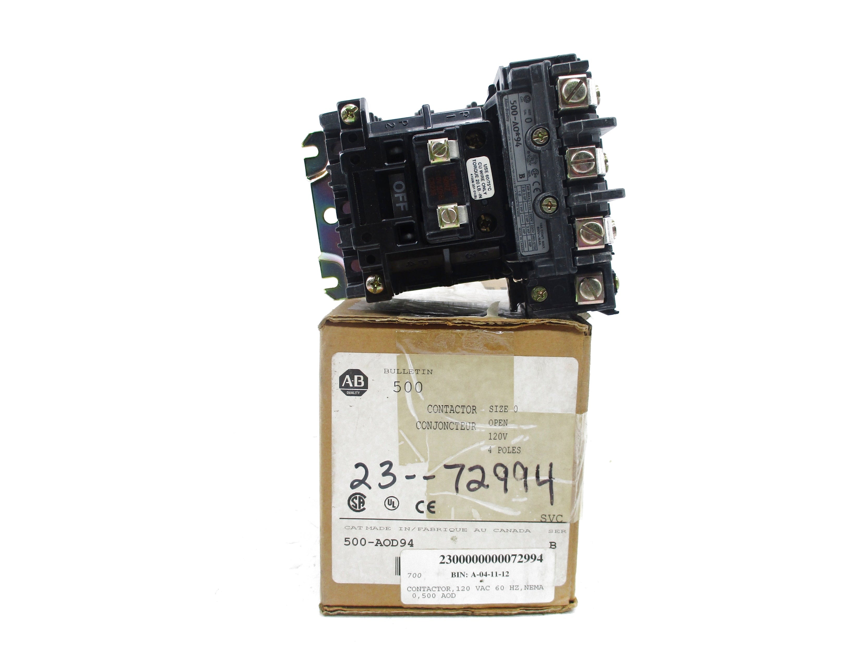 INDUSTRIAL SPARE PART 500-AOD94 SER. B 120V (BR/WH) NSMP