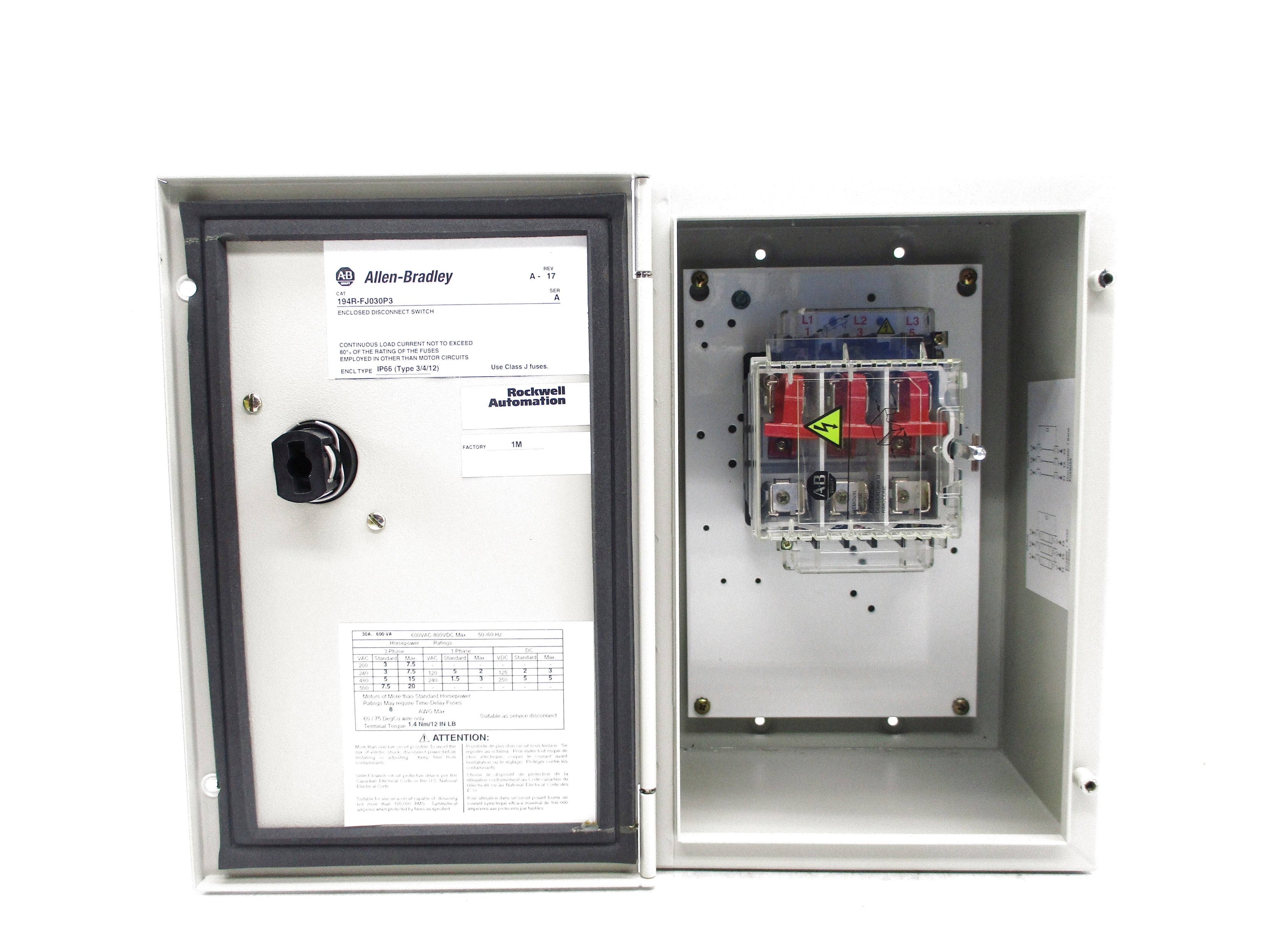 ALLEN BRADLEY 194R-FJ030P3 SER. A (BR/WH) NSMP