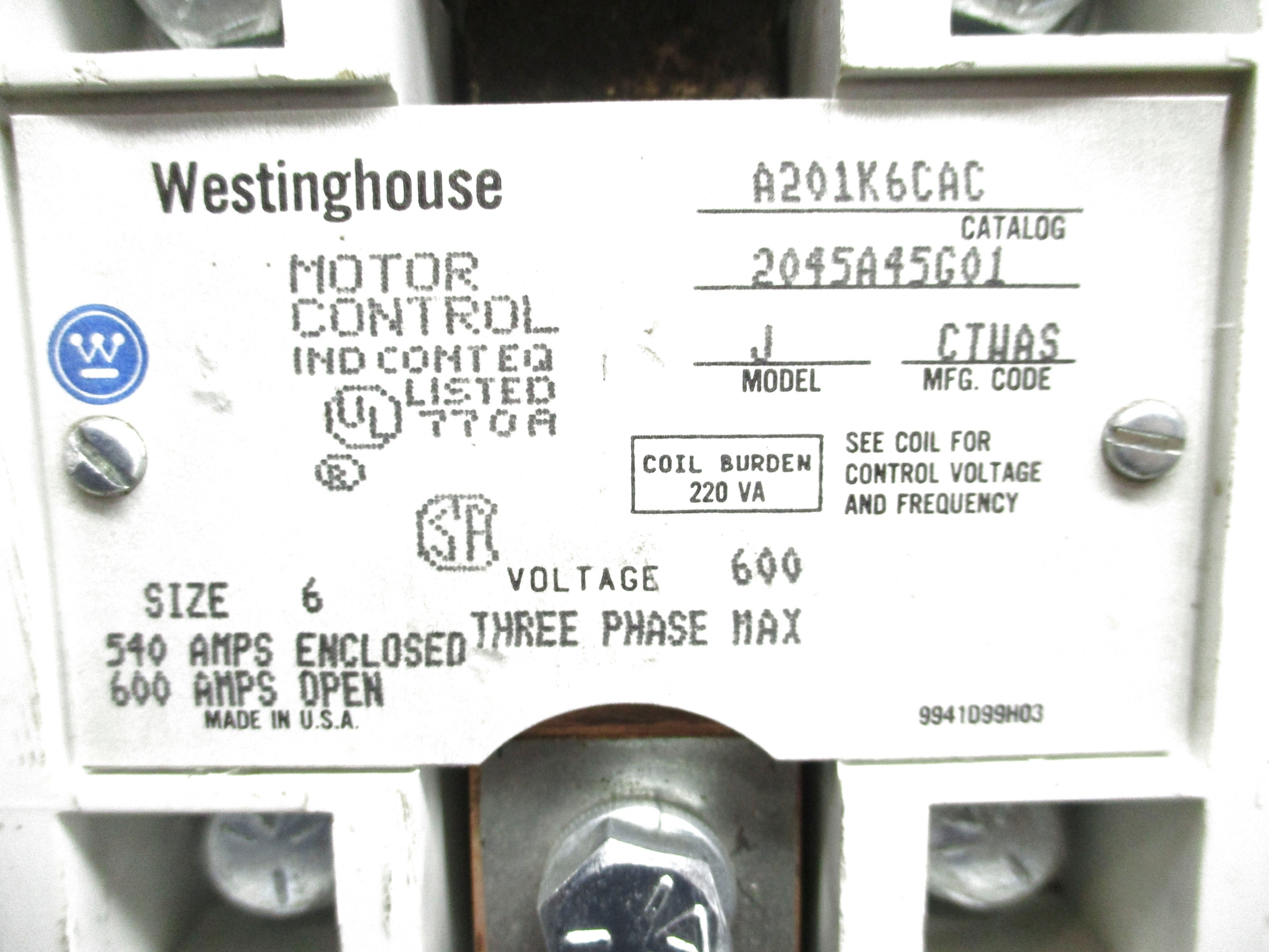 WESTINGHOUSE A201K6CAC 600V NSNP