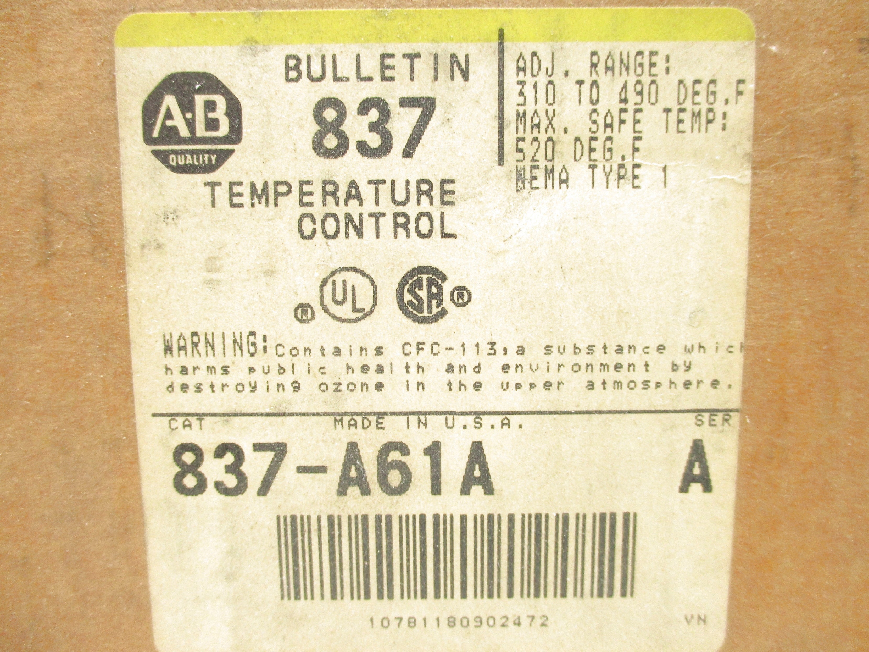 INDUSTRIAL SPARE PART 837-A61A SER. A (BR/YL) NSFS