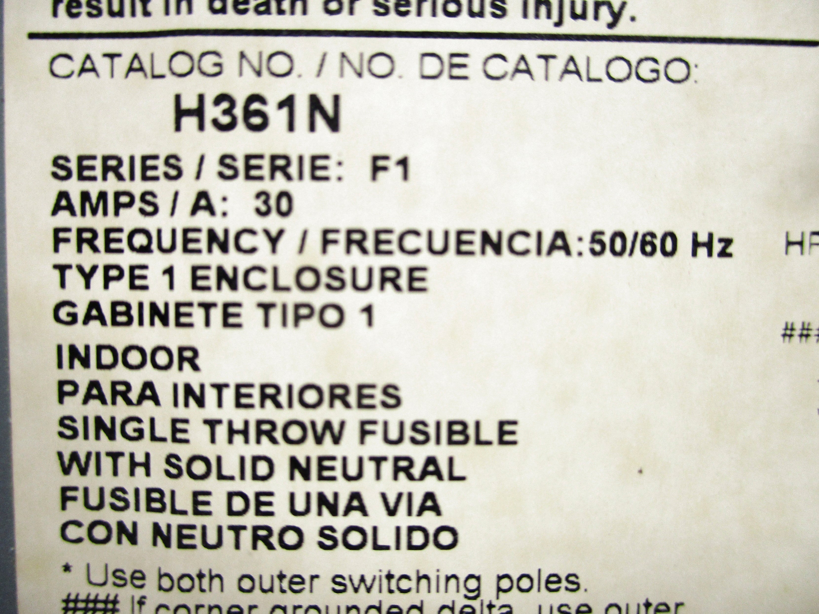 SQUARE D H361N SER. F1 UNMP