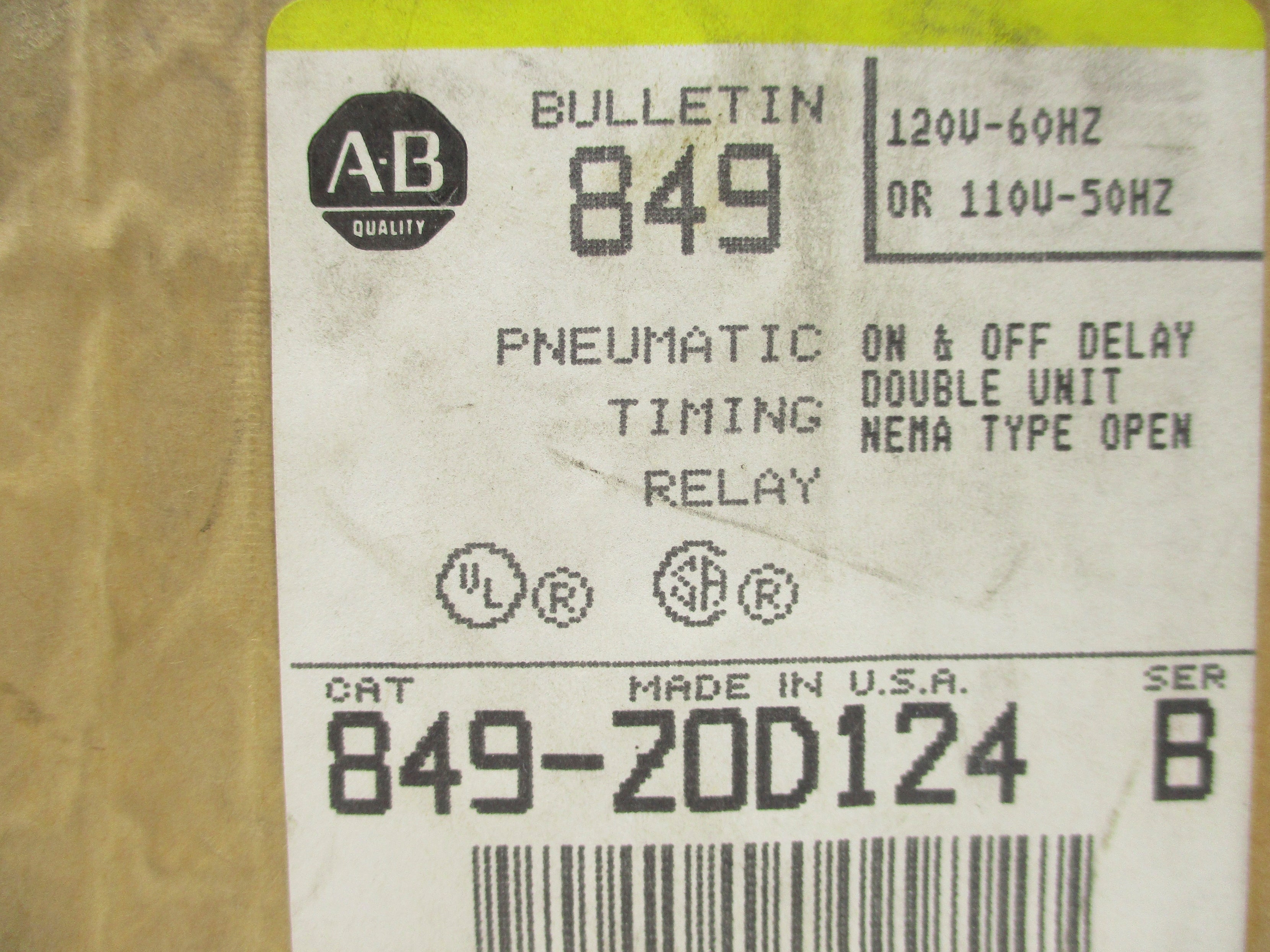 INDUSTRIAL SPARE PART 849-ZOD124 SER. B 120V (BR/YL) NSFS