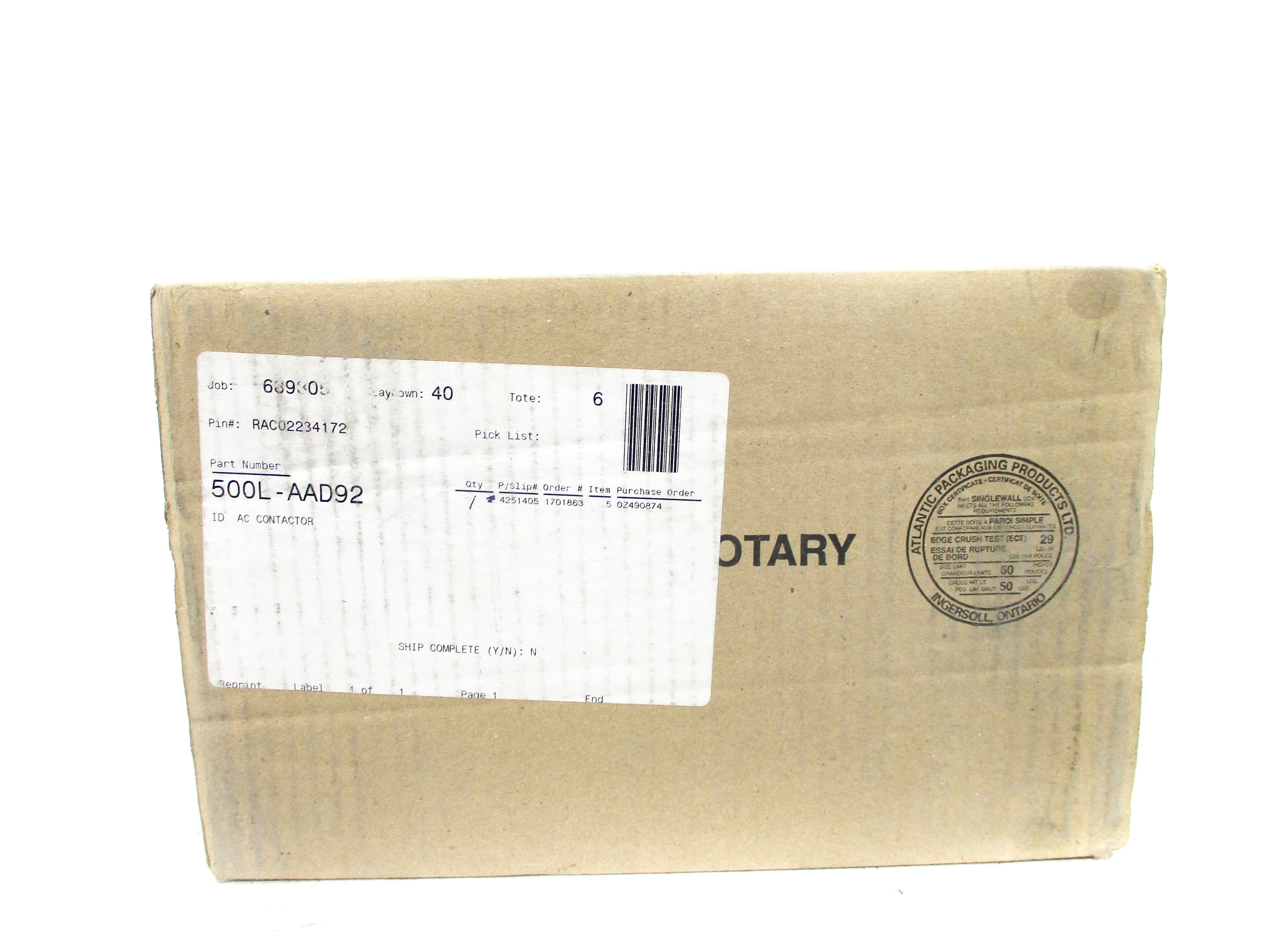 INDUSTRIAL SPARE PART 500L-AAD92 SER. B 120V (BR/WH) NSFS