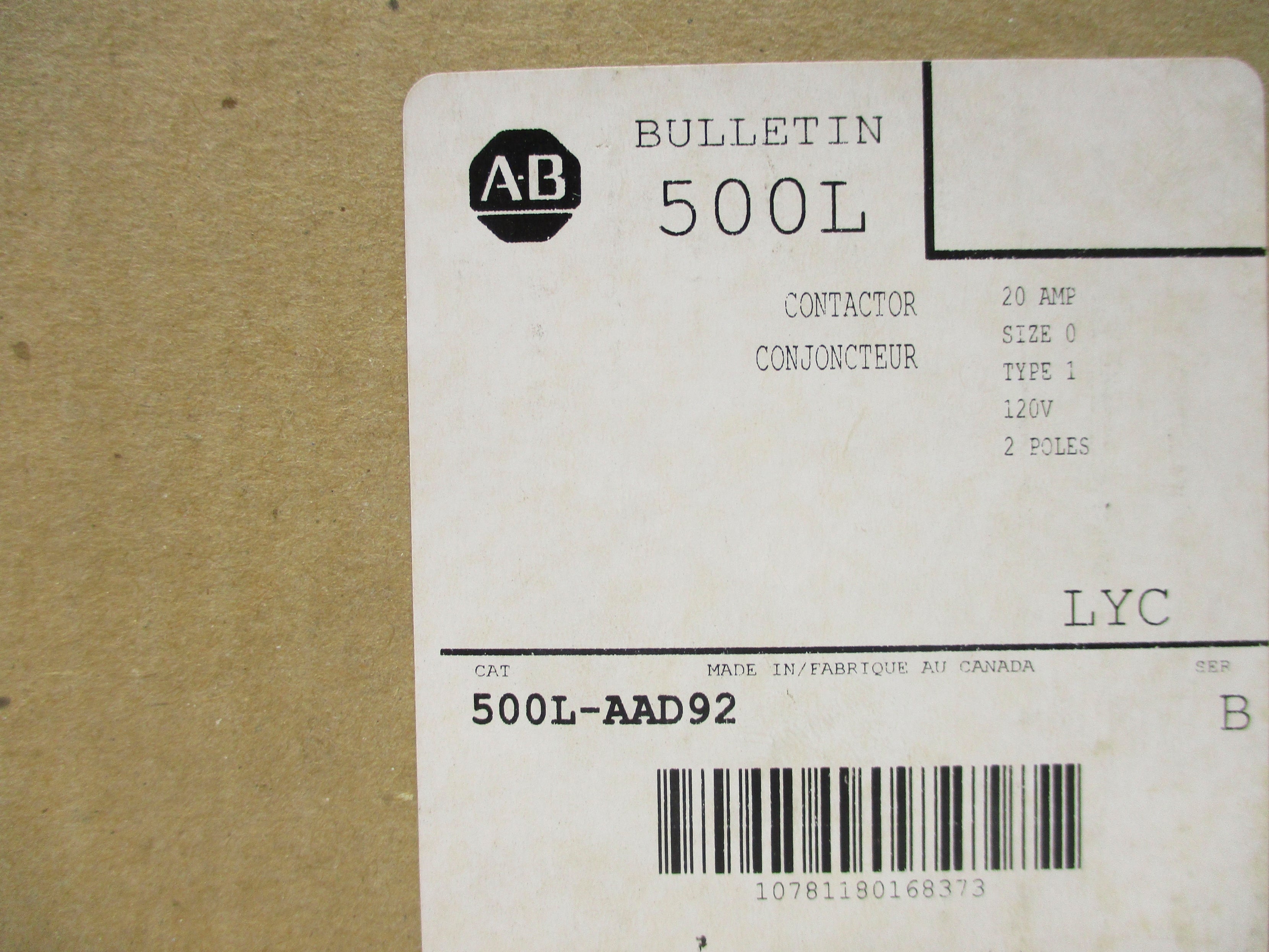 INDUSTRIAL SPARE PART 500L-AAD92 SER. B 120V (BR/WH) NSFS