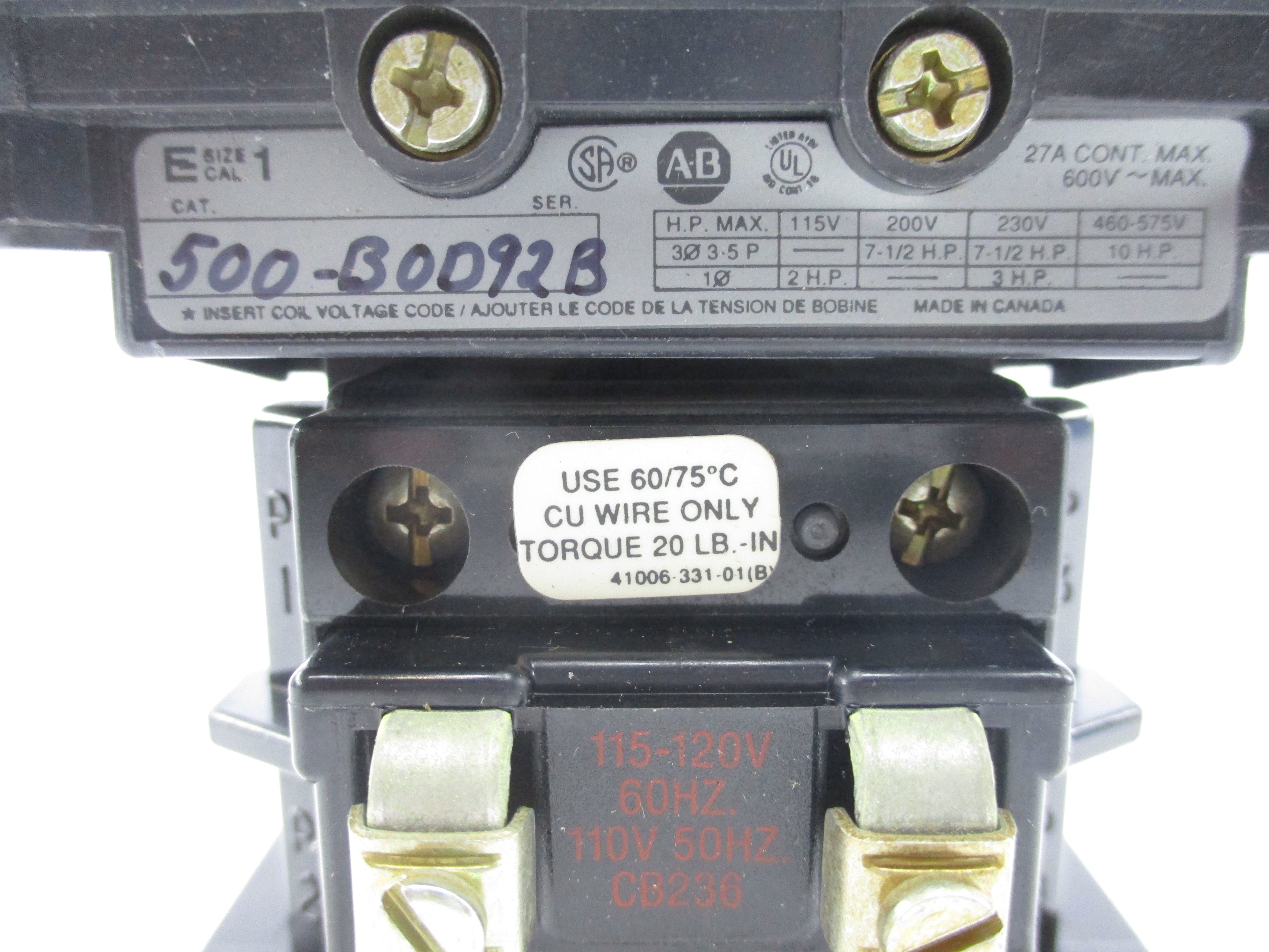 INDUSTRIAL SPARE PART 500-BOD92 SER. B 120V (AS PICTURED) NSNP
