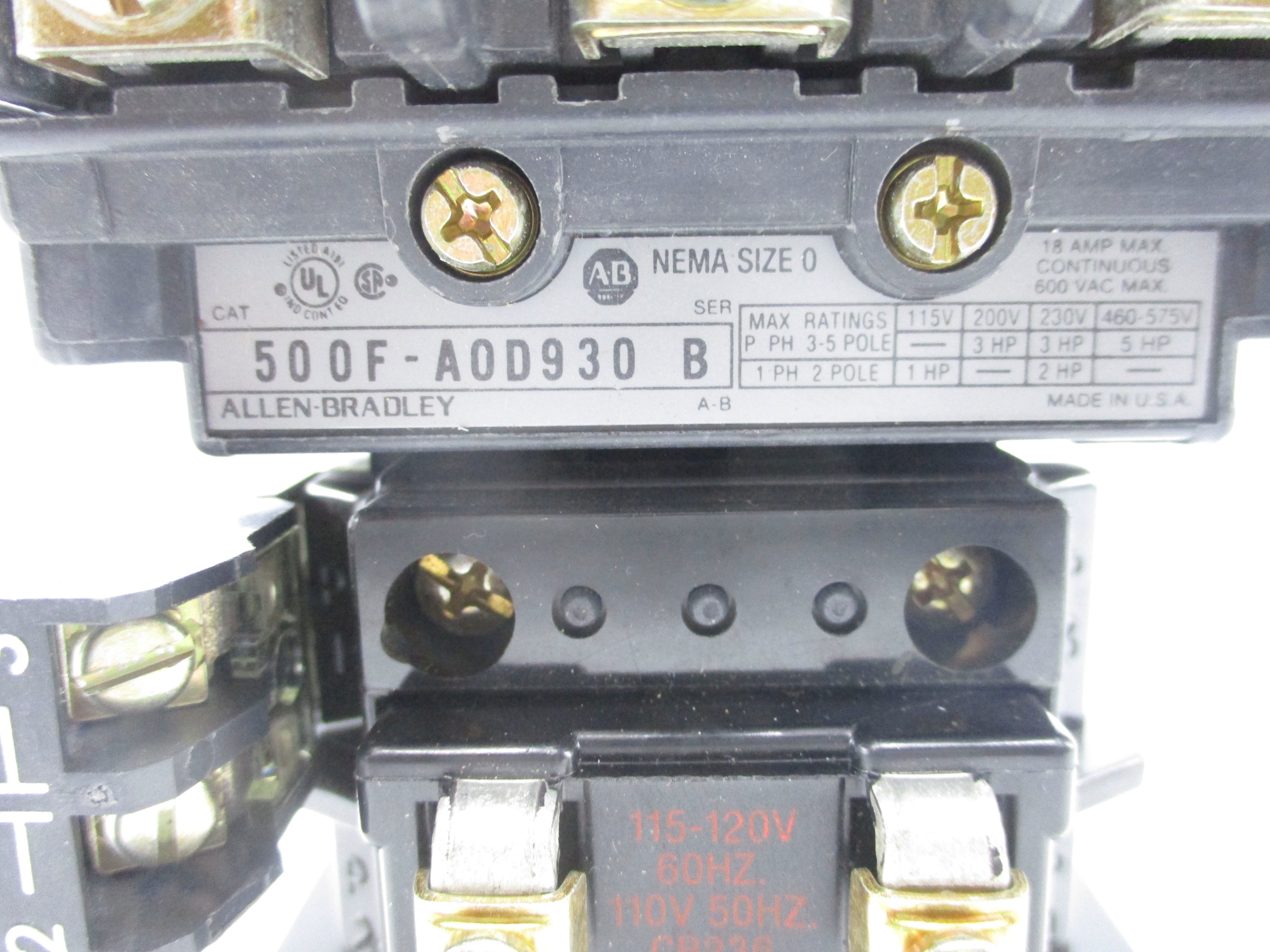 ALLEN BRADLEY 500F-AOD930 SER. B 110/115-120V UNMP