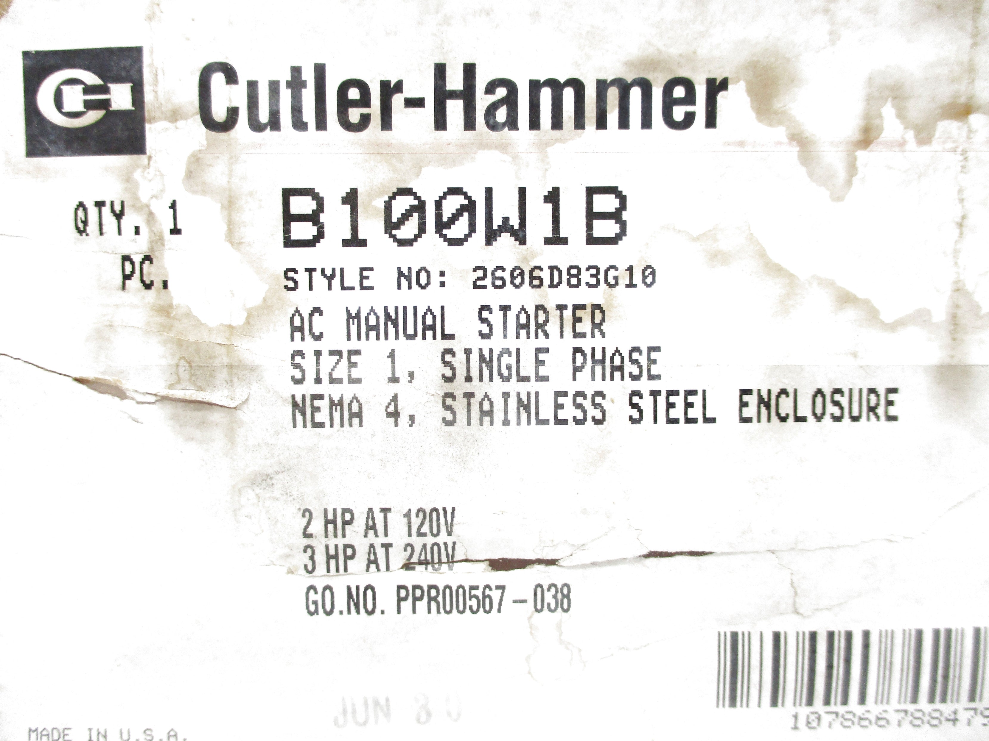 CUTLER HAMMER B100W1B NSFS