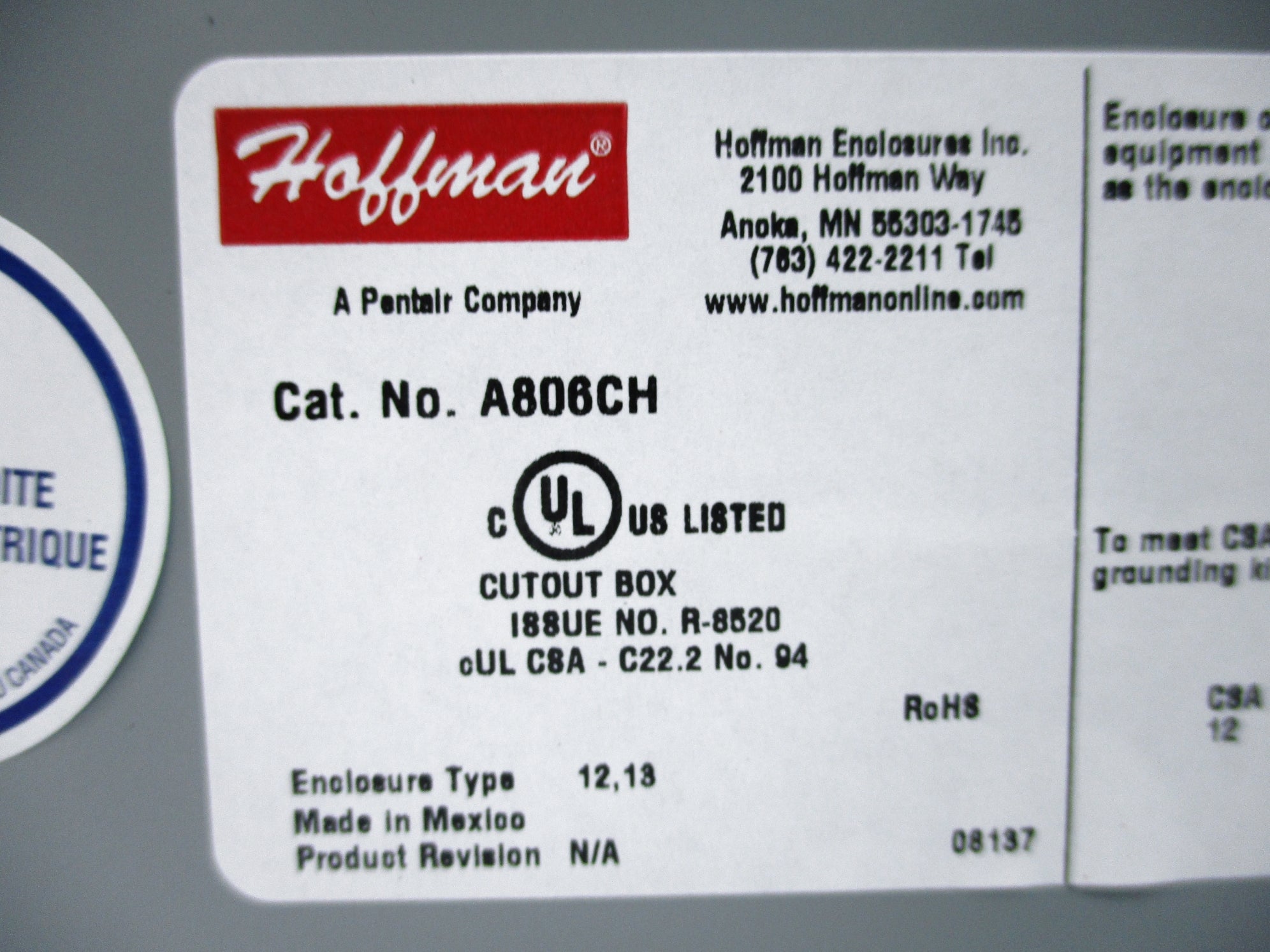 HOFFMAN A806CH NSNP