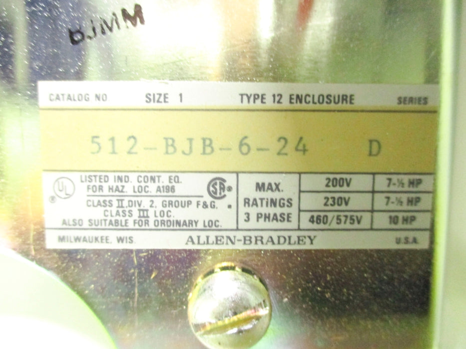 ALLEN BRADLEY 512-BJB-6-24 SER. D NSNP