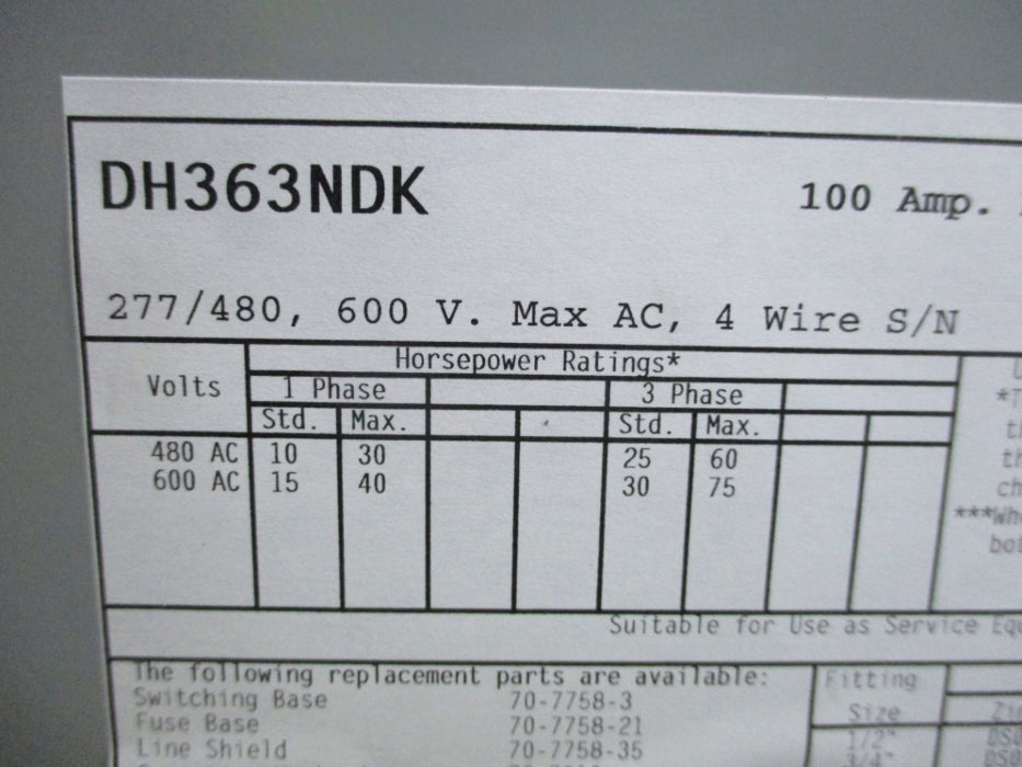 EATON DH363NDK 600V 100A NSNP