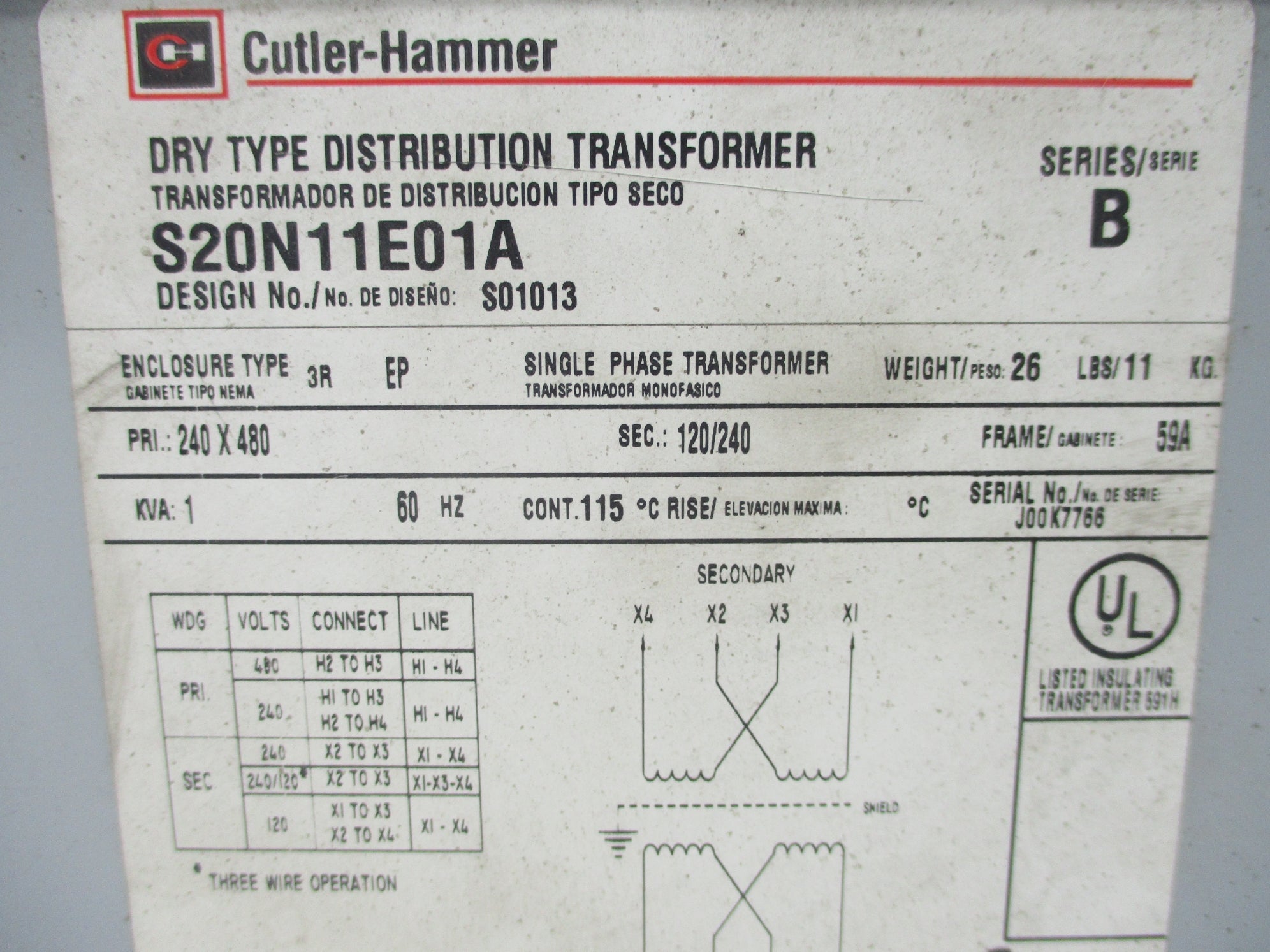 CUTLER HAMMER S20N11E01A SER. B (AS PICTURED) NSNP