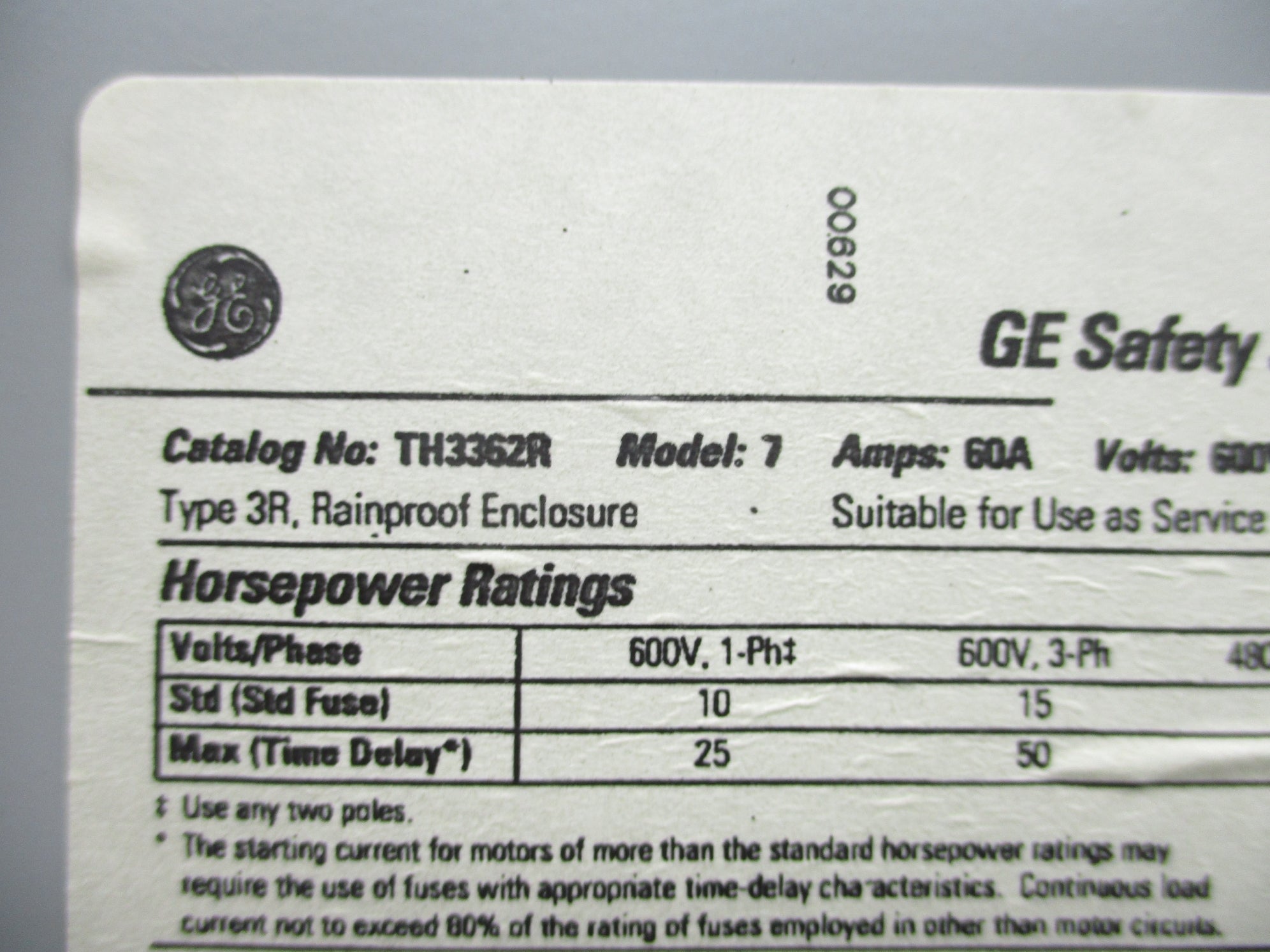 GENERAL ELECTRIC TH3362R NSNP
