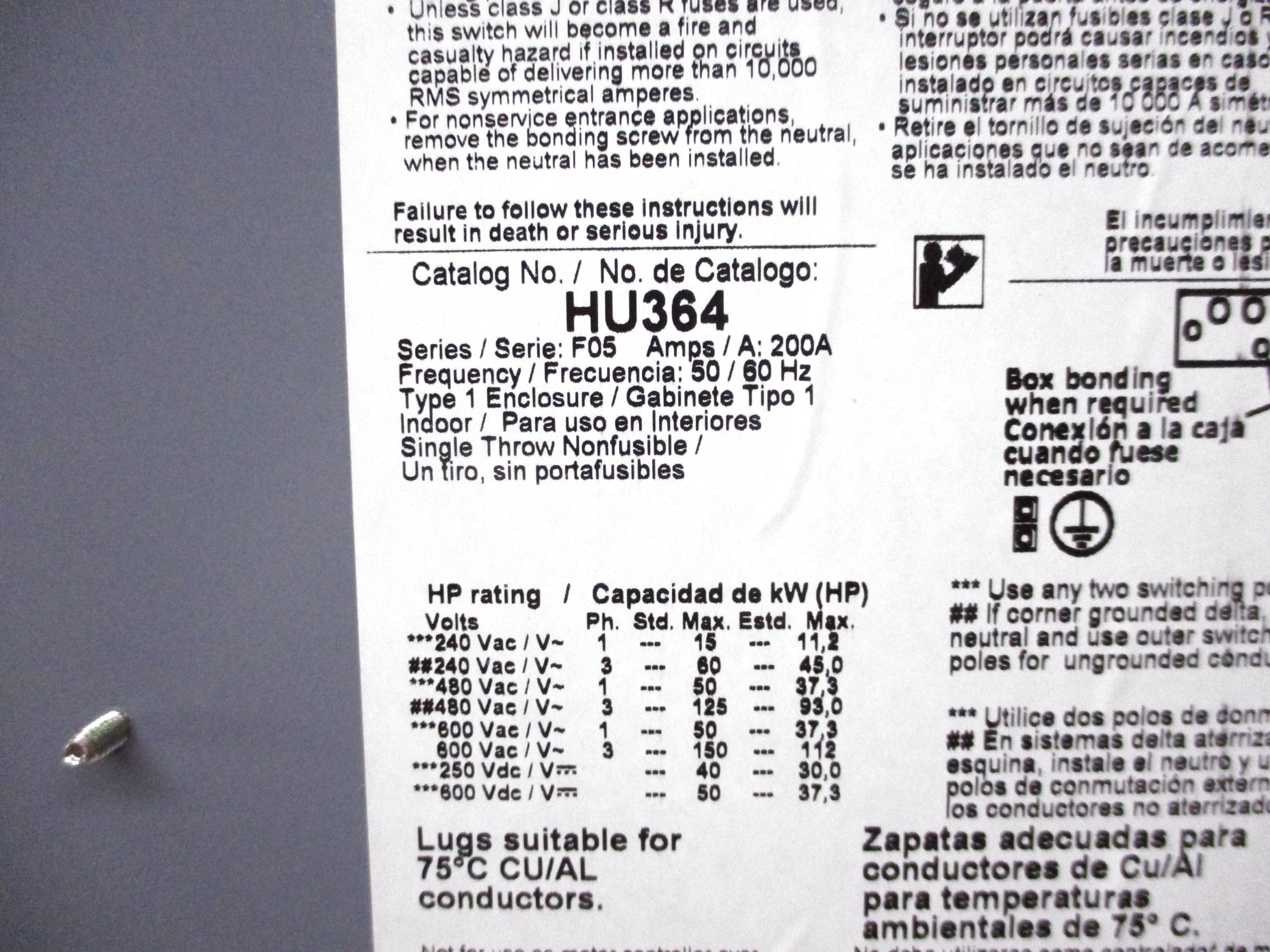 SQUARE D HU364 SER. F05 NSNP