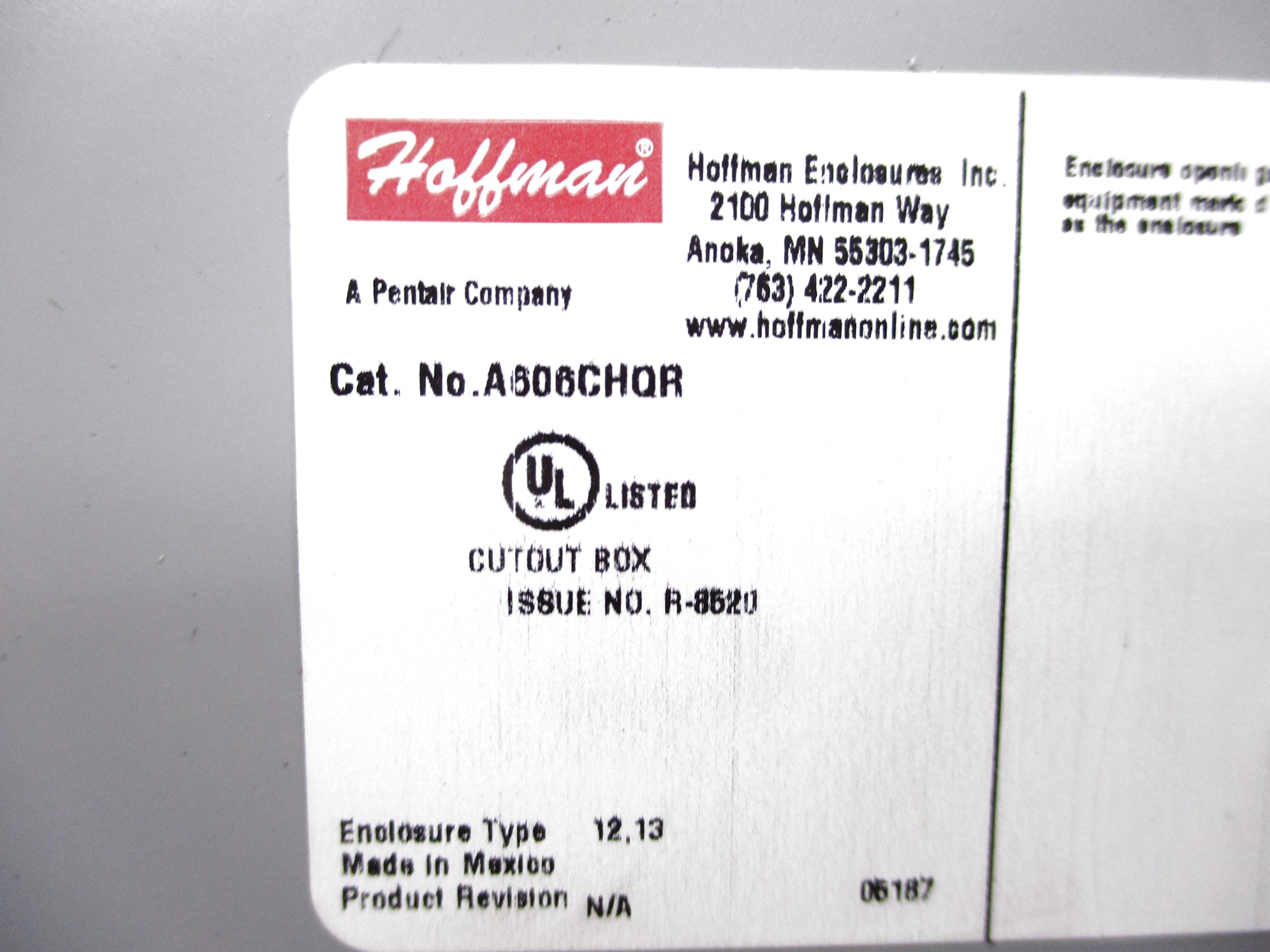 HOFFMAN A606CHQR UNMP