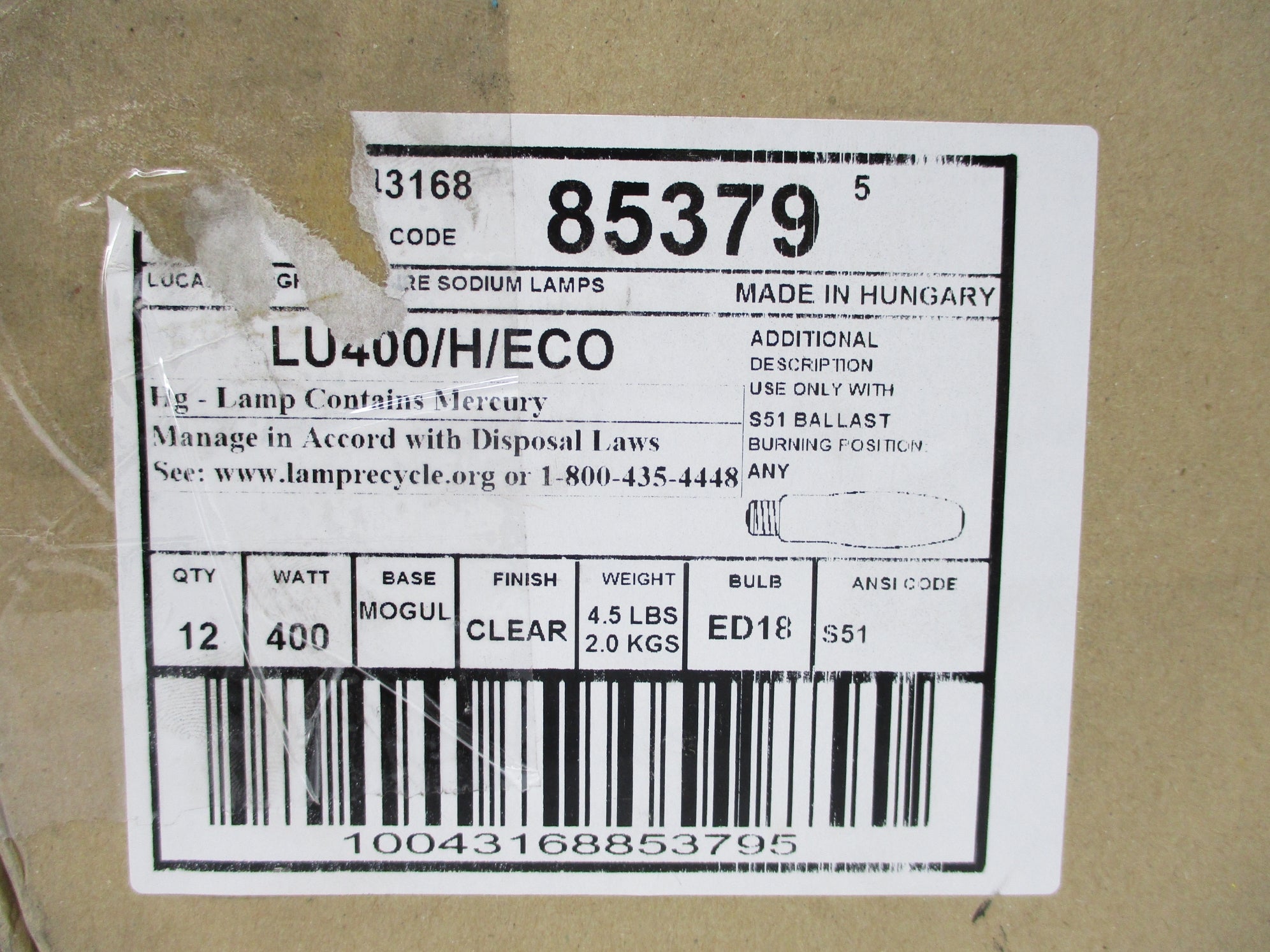 GENERAL ELECTRIC LU400/H/ECO (PKG OF 12) NSFS