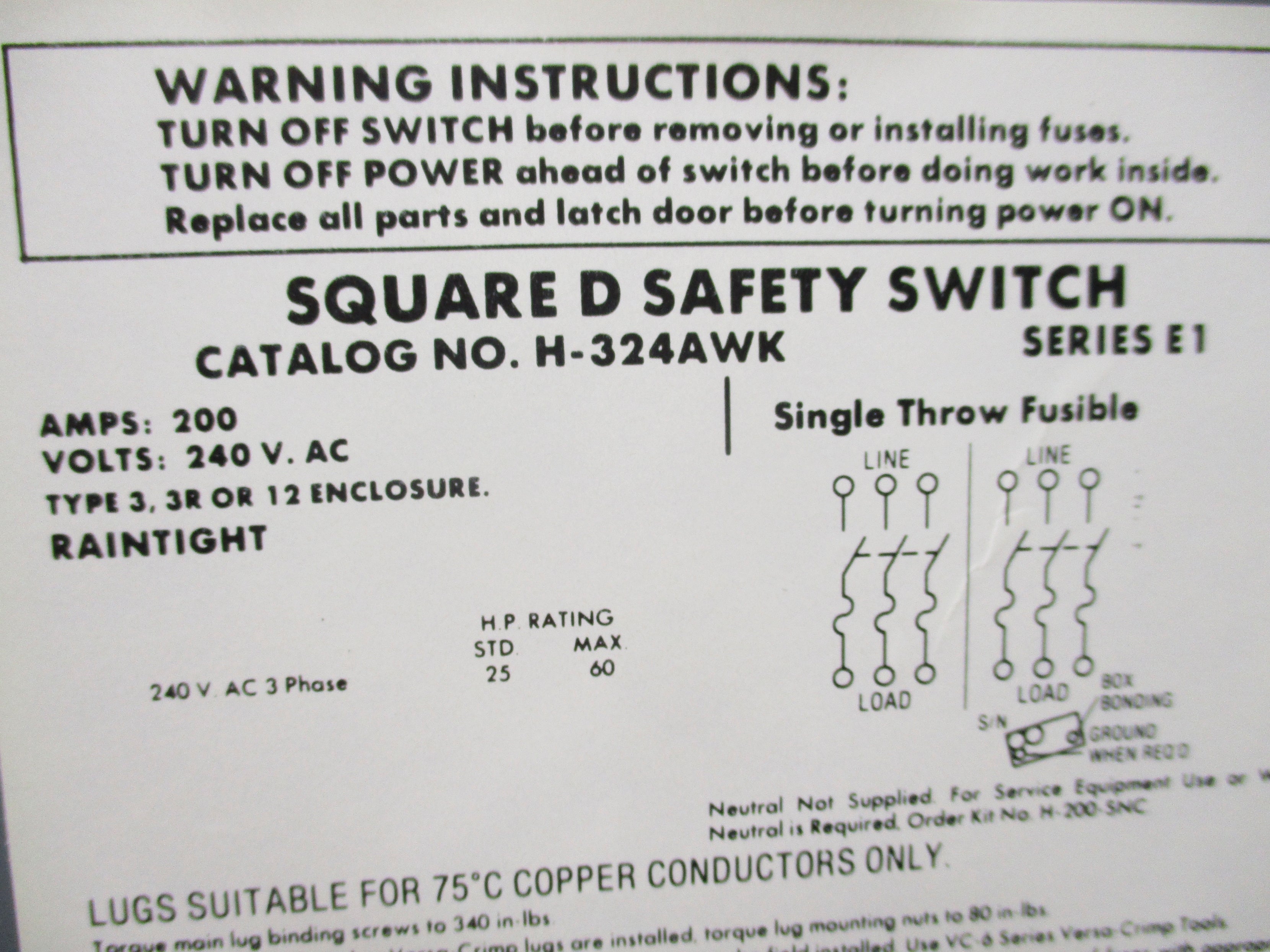 SQUARE D H-324AWK SER. E1 NSNP