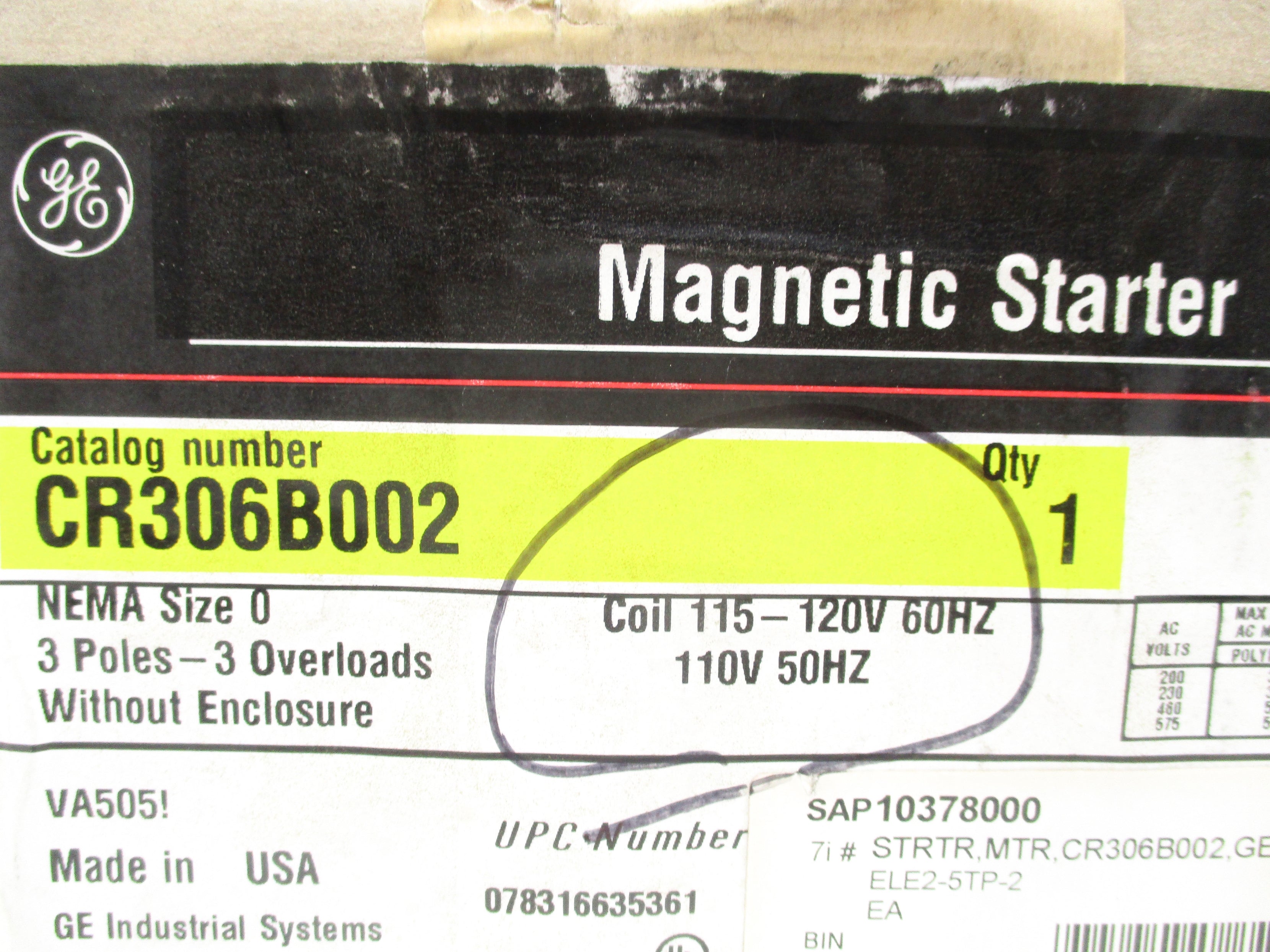 GENERAL ELECTRIC CR306B002 NSFS