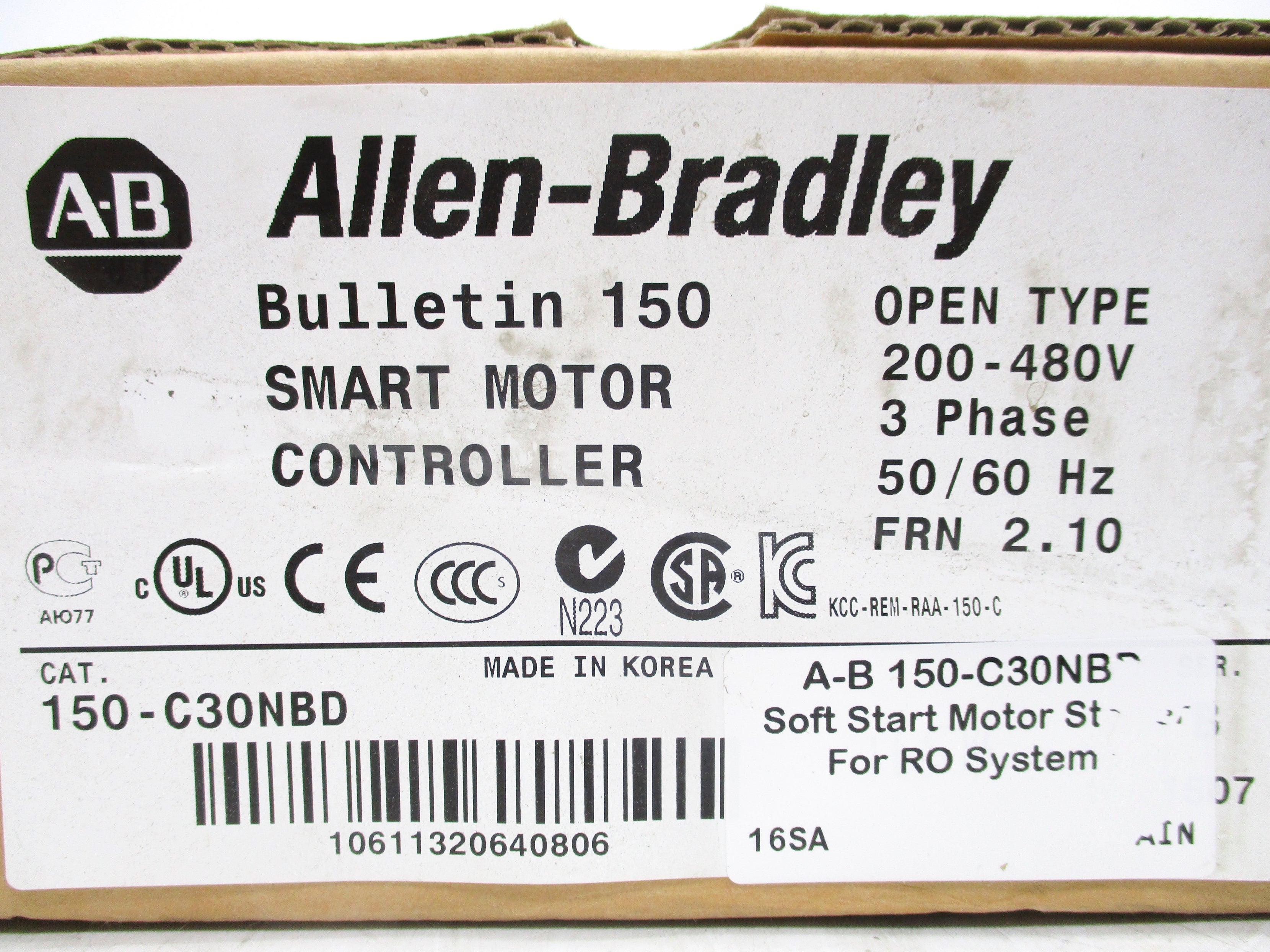 ALLEN BRADLEY 150-C30NBD SER. B F/W 2.10 (BR/WH) NSFS