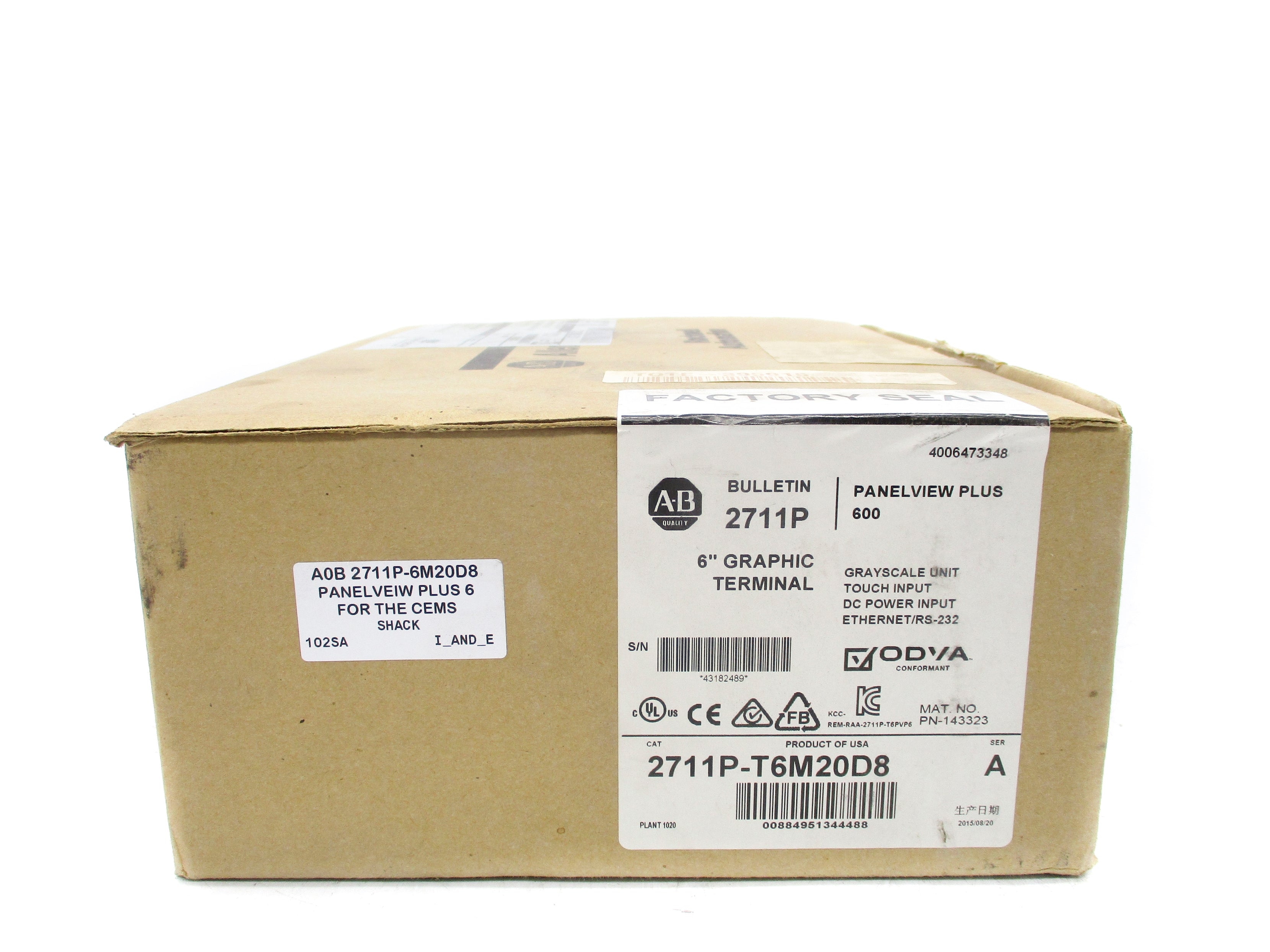 ALLEN BRADLEY 2711P-T6M20D8 SER. A DATE: 2015 NSFS