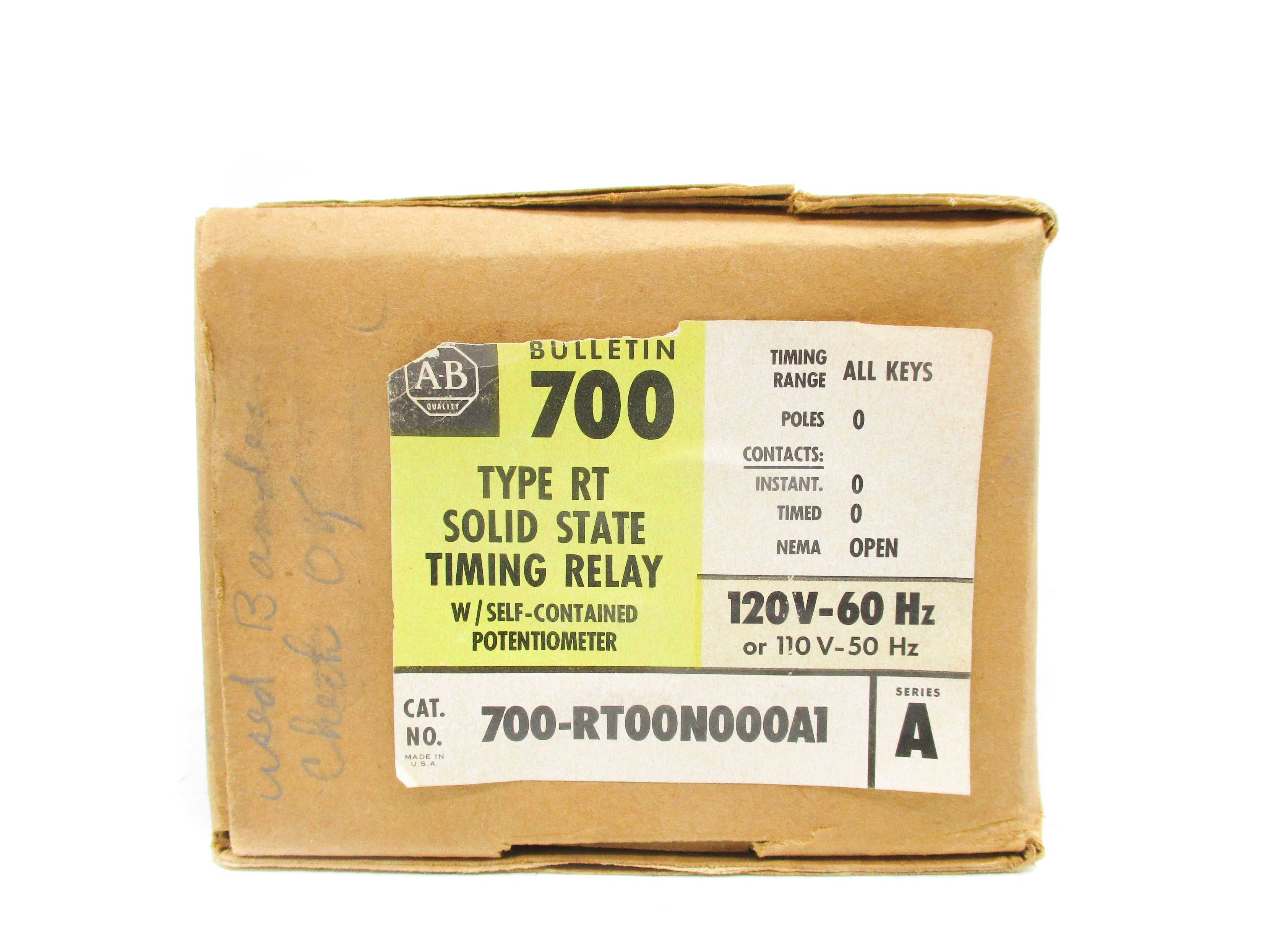 ALLEN BRADLEY 700-RT00N000A1 SER. A 110/120V (BR/YL) NSMP