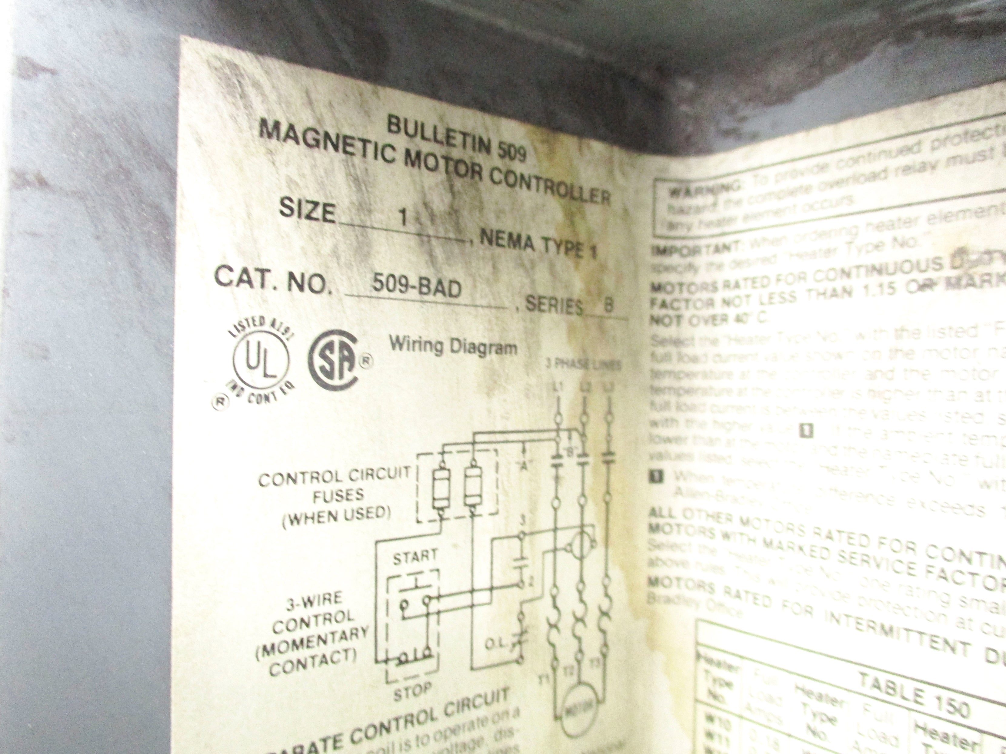 ALLEN BRADLEY 509-BAD SER. B NSNP