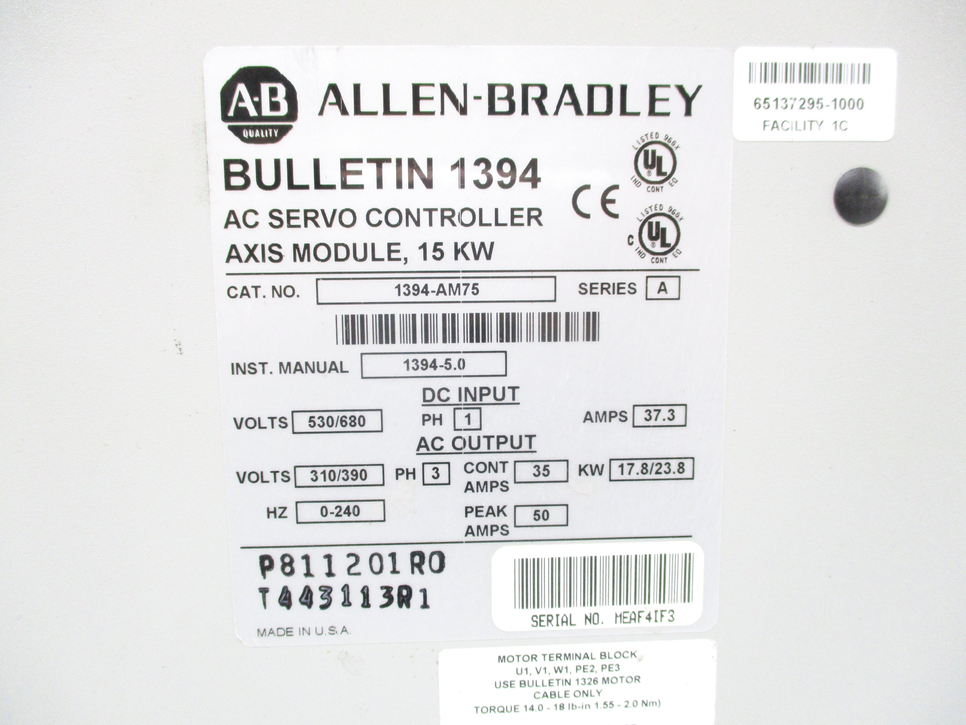 ALLEN BRADLEY 1394-AM75 SER. A UNMP